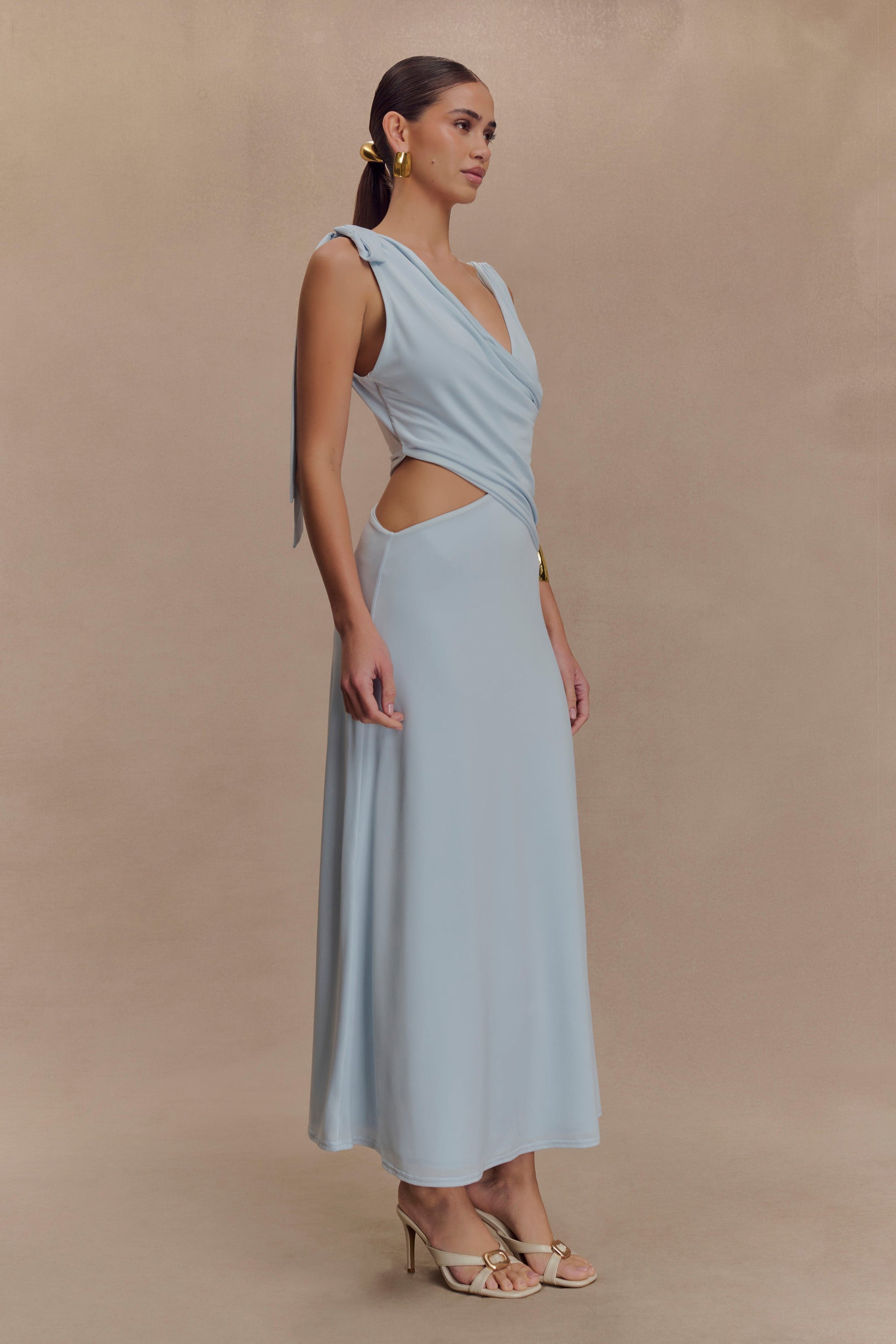 Raleigh Asymmetrical Slinky Midi Dress - Pale Blue - View 5 | Shop Formal Dress