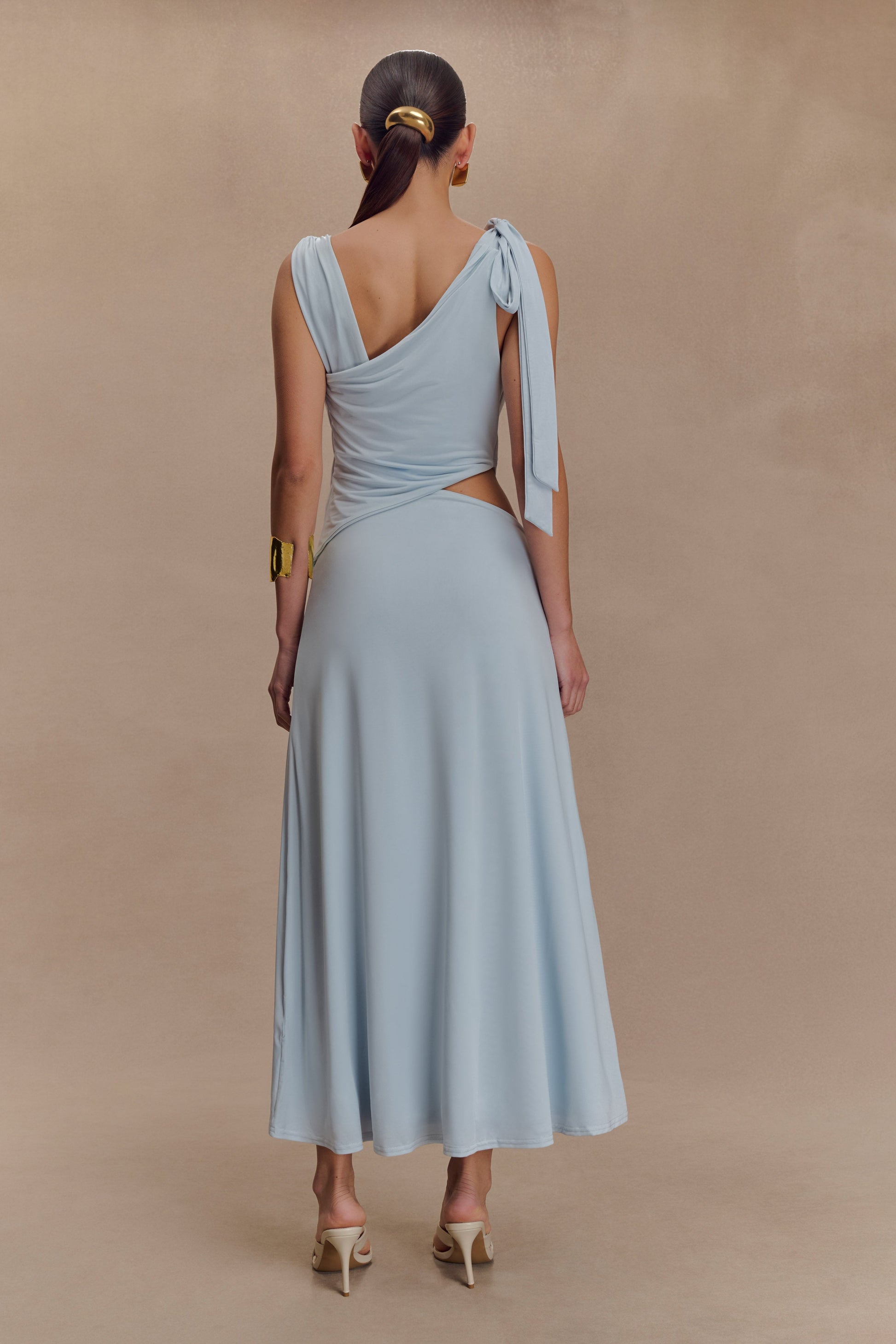 Raleigh Asymmetrical Slinky Midi Dress - Pale Blue - View 3 | Shop Formal Dress