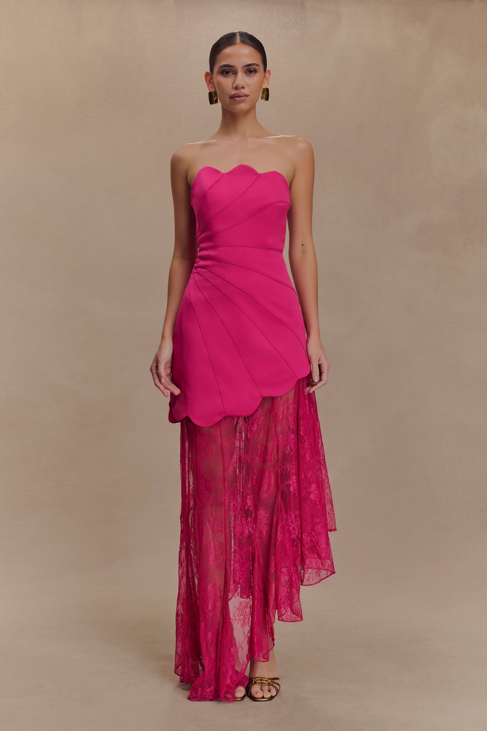 Aleena Satin And Lace Maxi Dress - Dragonfruit - View 2 | Shop Formal Dress