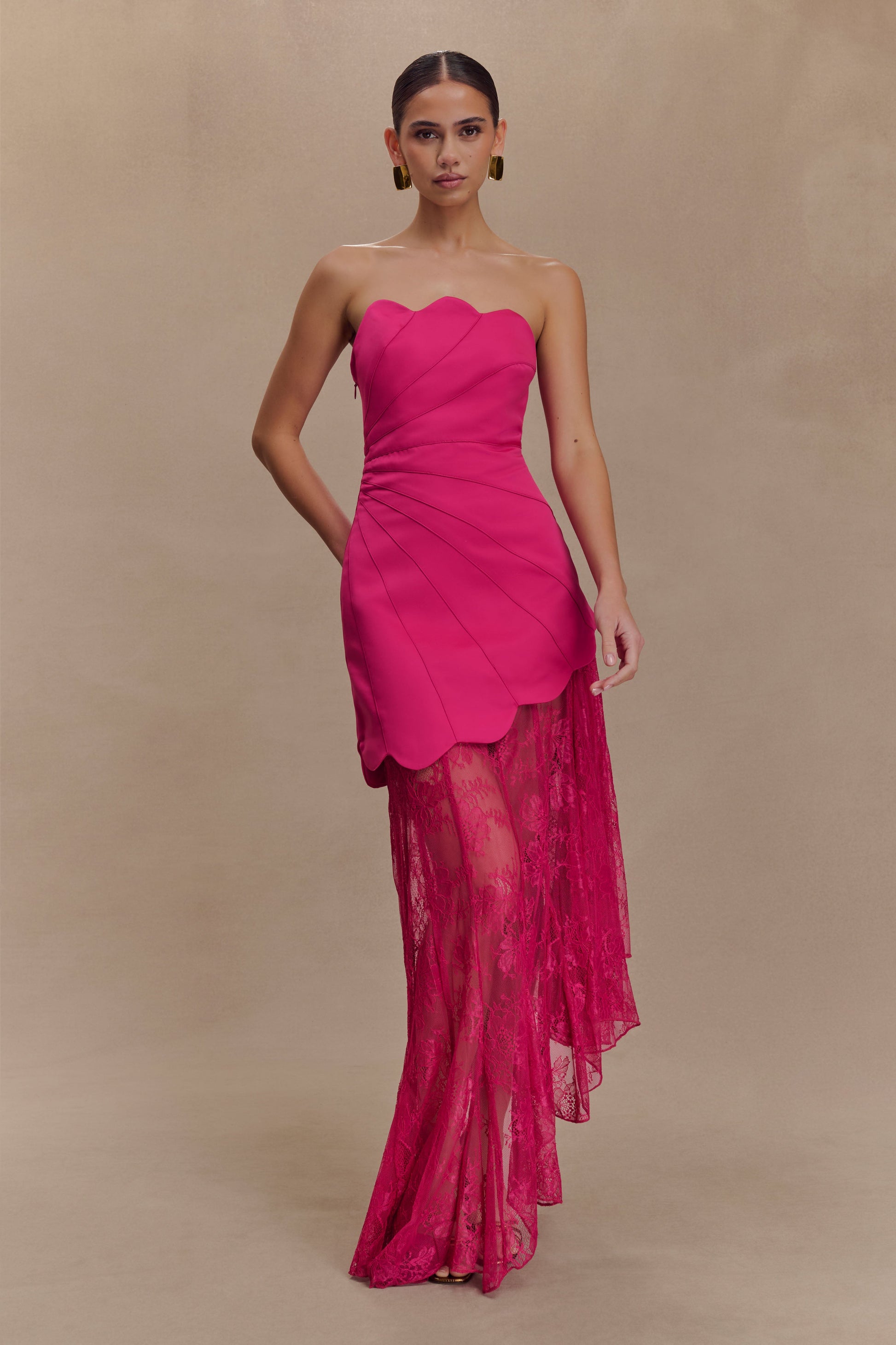 Aleena Satin And Lace Maxi Dress - Dragonfruit - View 6 | Shop Formal Dress