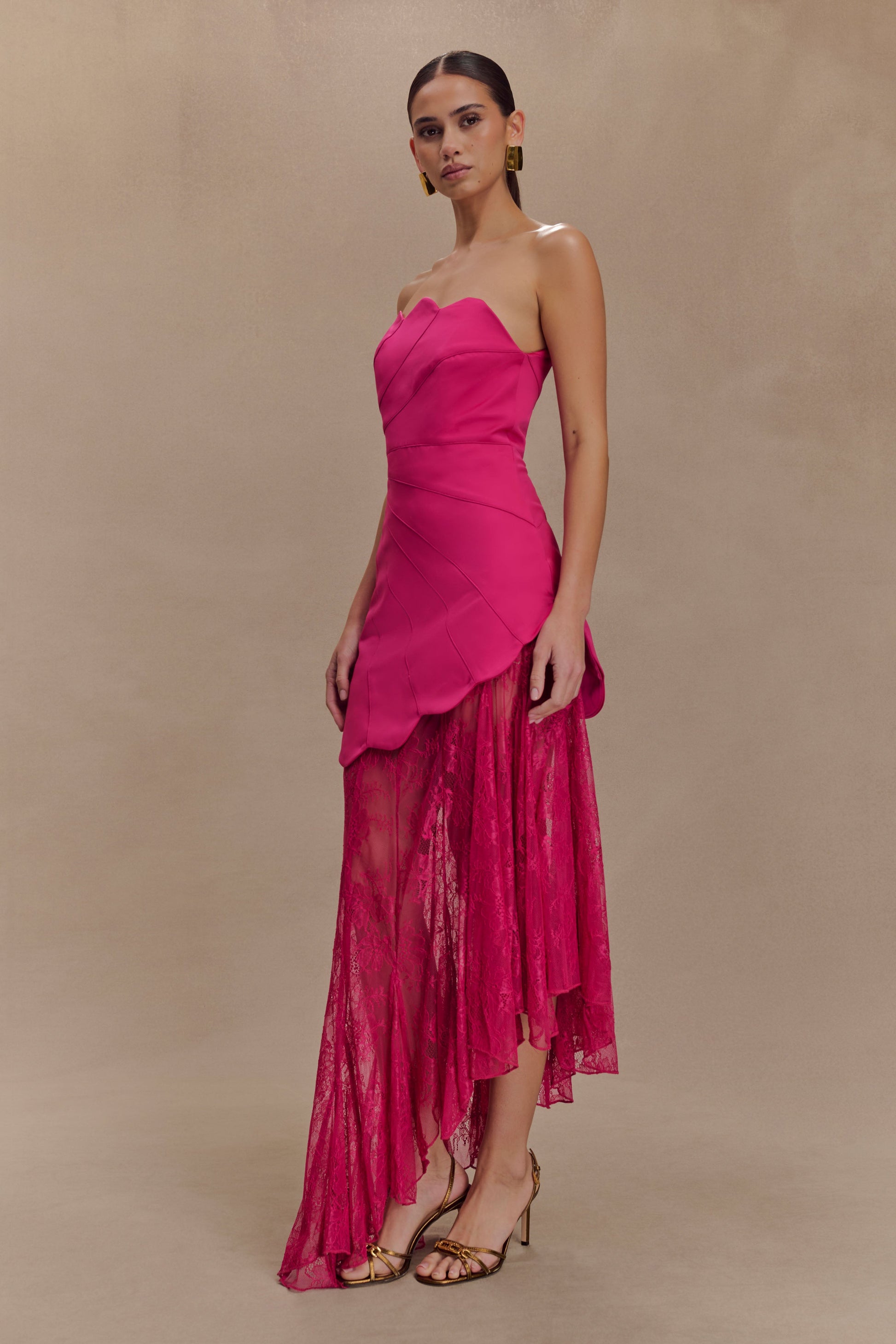 Aleena Satin And Lace Maxi Dress - Dragonfruit - View 5 | Shop Formal Dress