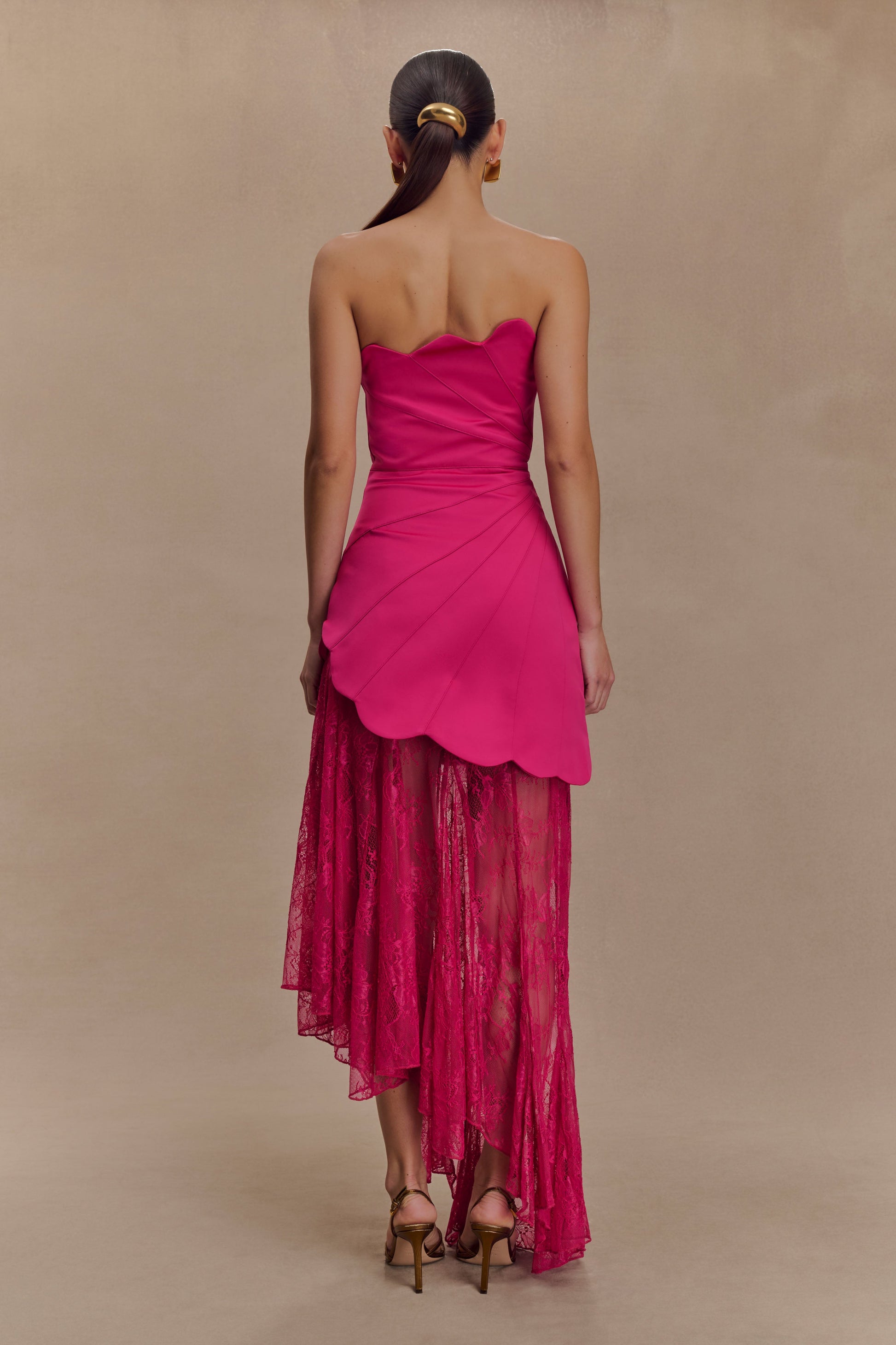 Aleena Satin And Lace Maxi Dress - Dragonfruit - View 3 | Shop Formal Dress