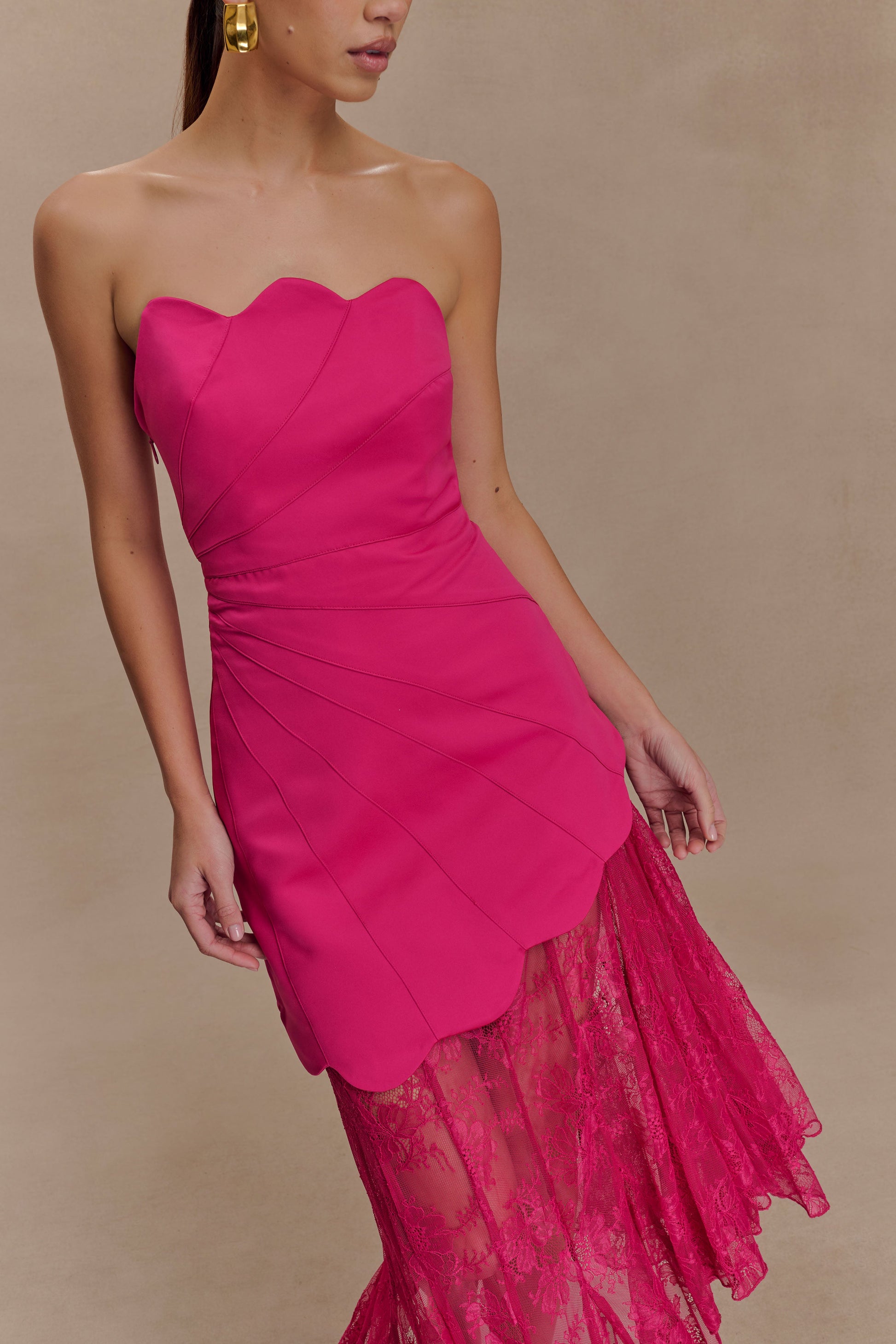 Aleena Satin And Lace Maxi Dress - Dragonfruit - View 4 | Shop Formal Dress