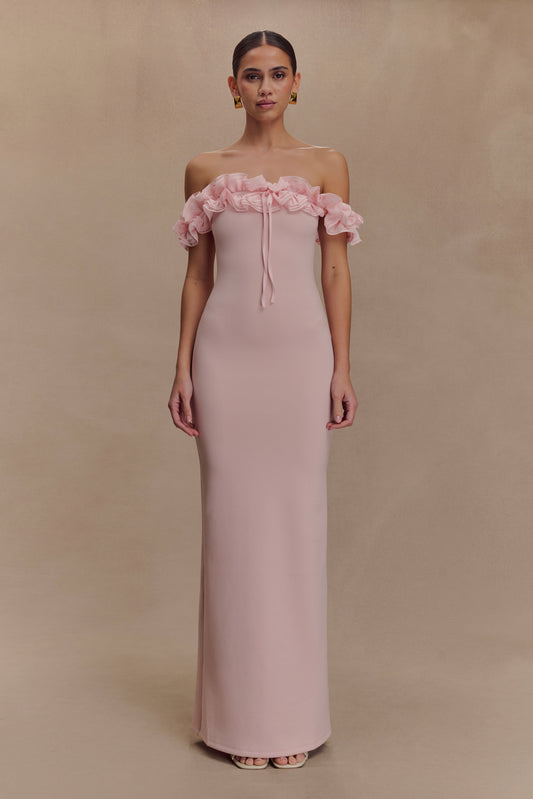 Nova Ruffle Off Shoulder Maxi Dress - Ballet Pink - View 1 | Shop Formal Dress