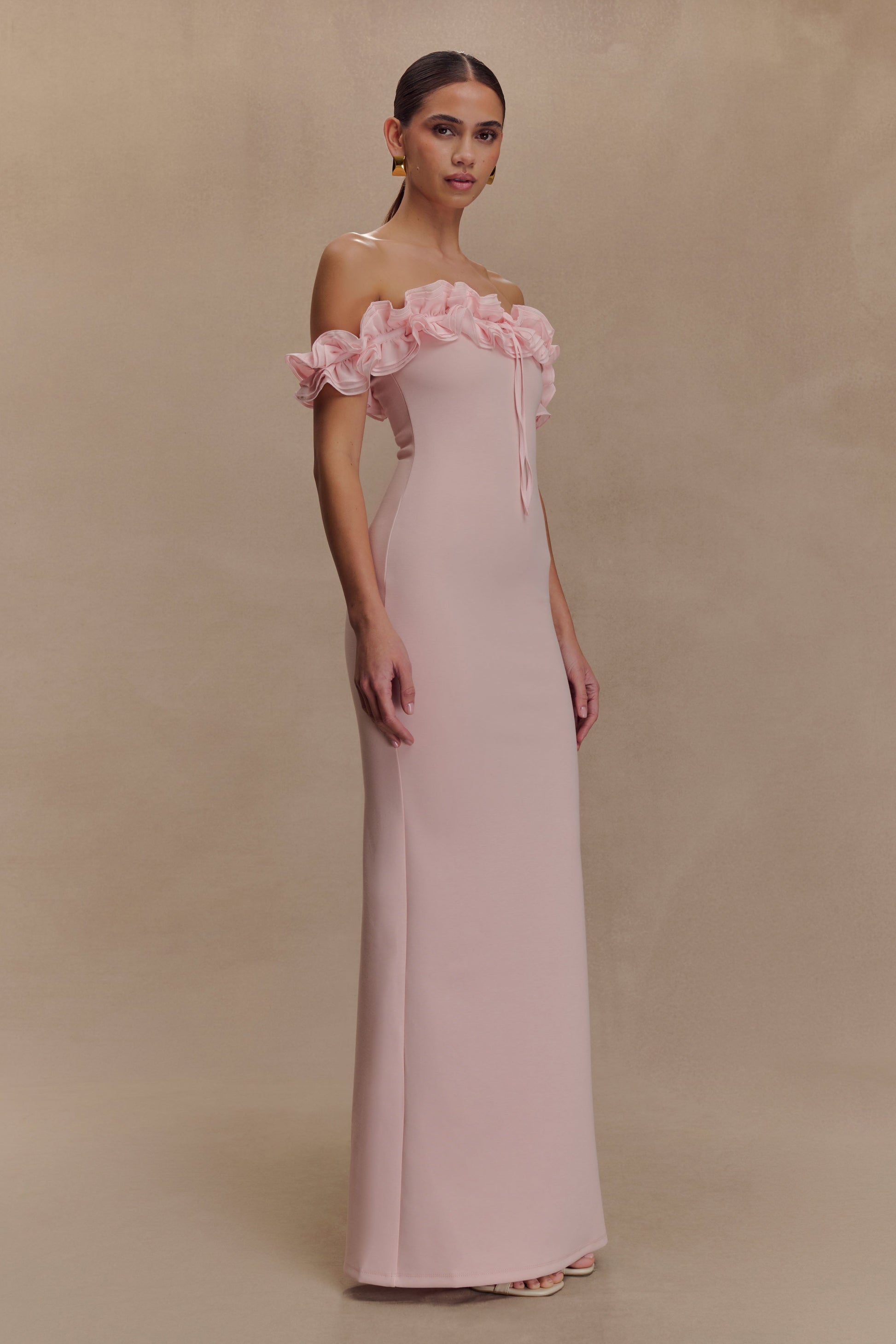Nova Ruffle Off Shoulder Maxi Dress - Ballet Pink - View 5 | Shop Formal Dress