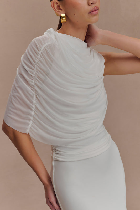 Collective Tops - Pruedance Slinky Draped Top With Mesh Overlay - White featured image