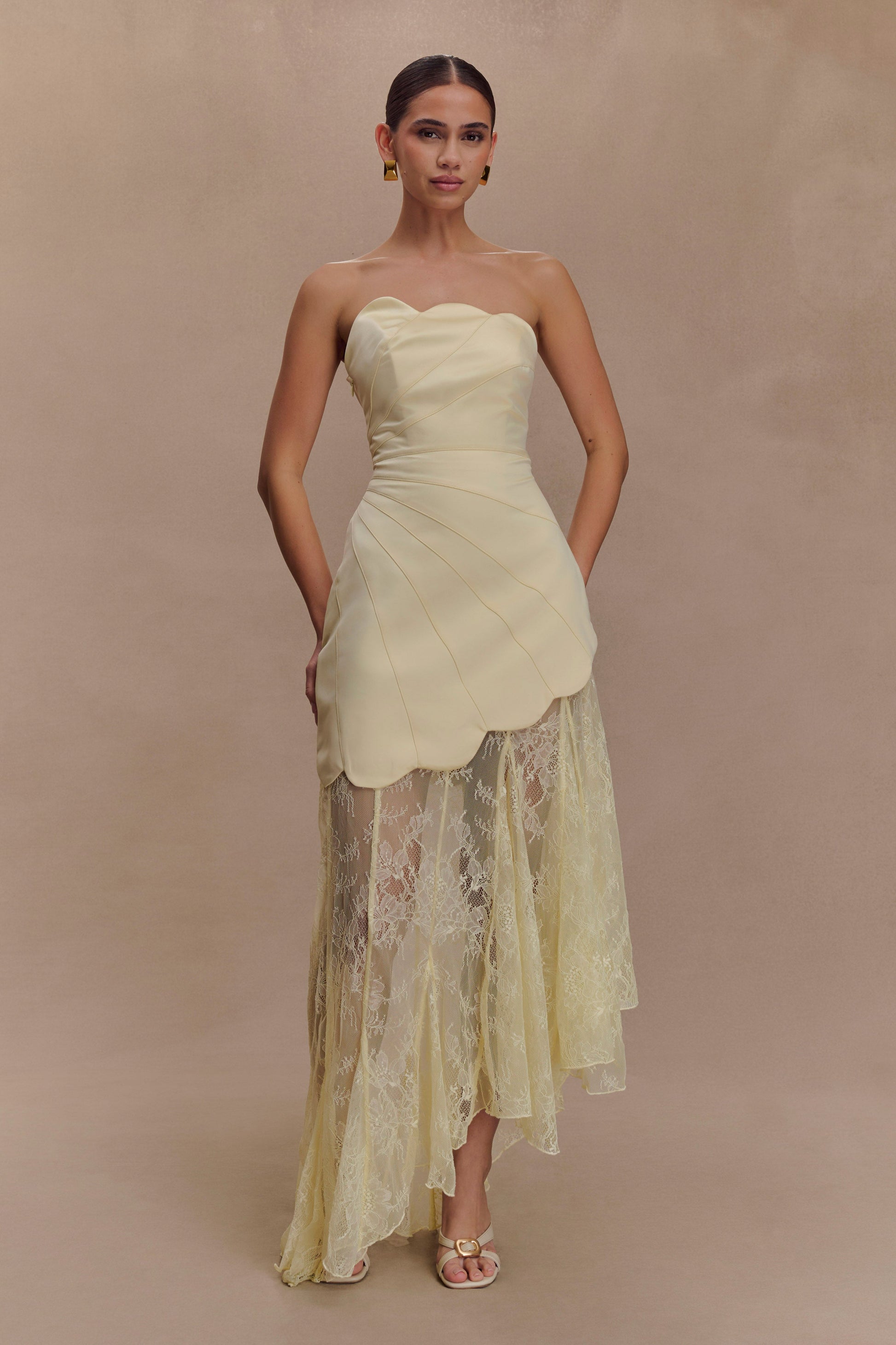 Collective Dress - Aleena Satin And Lace Maxi Dress - Lemon image 5
