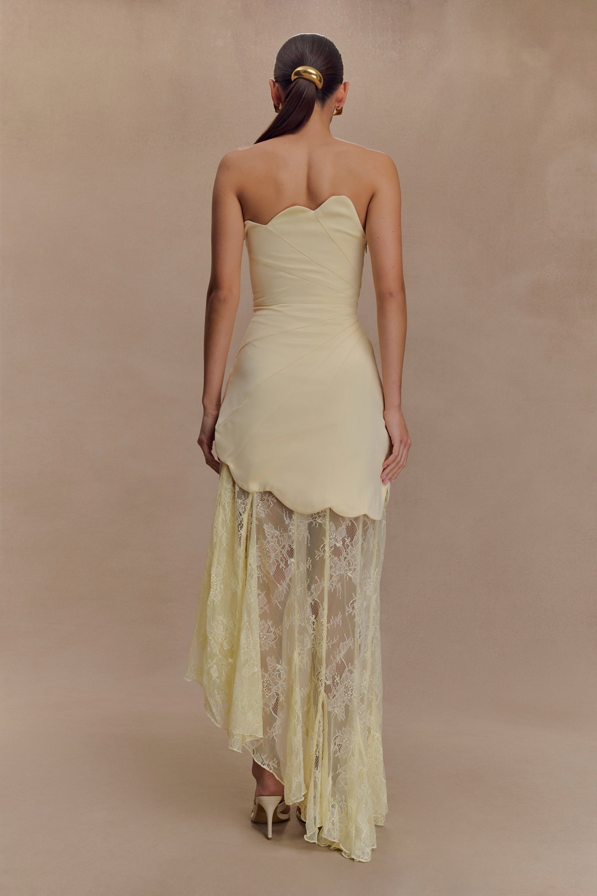 Collective Dress - Aleena Satin And Lace Maxi Dress - Lemon image 3