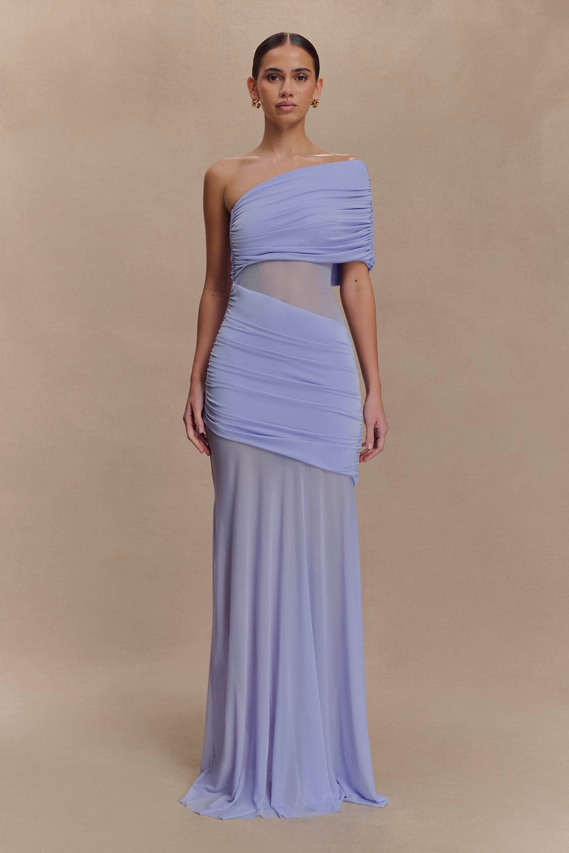 Collective Dress - Dallas One Shoulder Mesh Maxi Dress - Lavender image 2