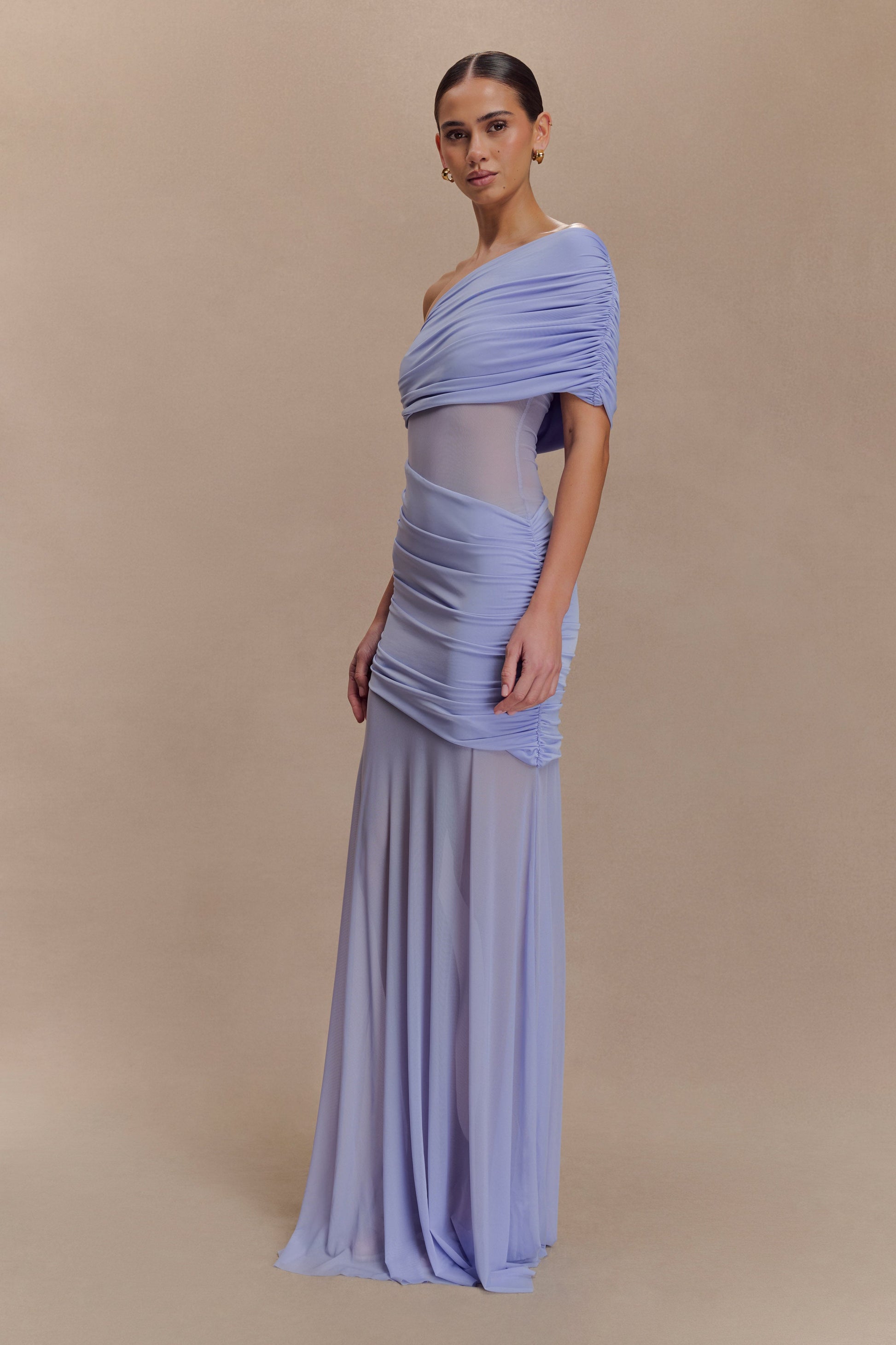 Collective Dress - Dallas One Shoulder Mesh Maxi Dress - Lavender image 4