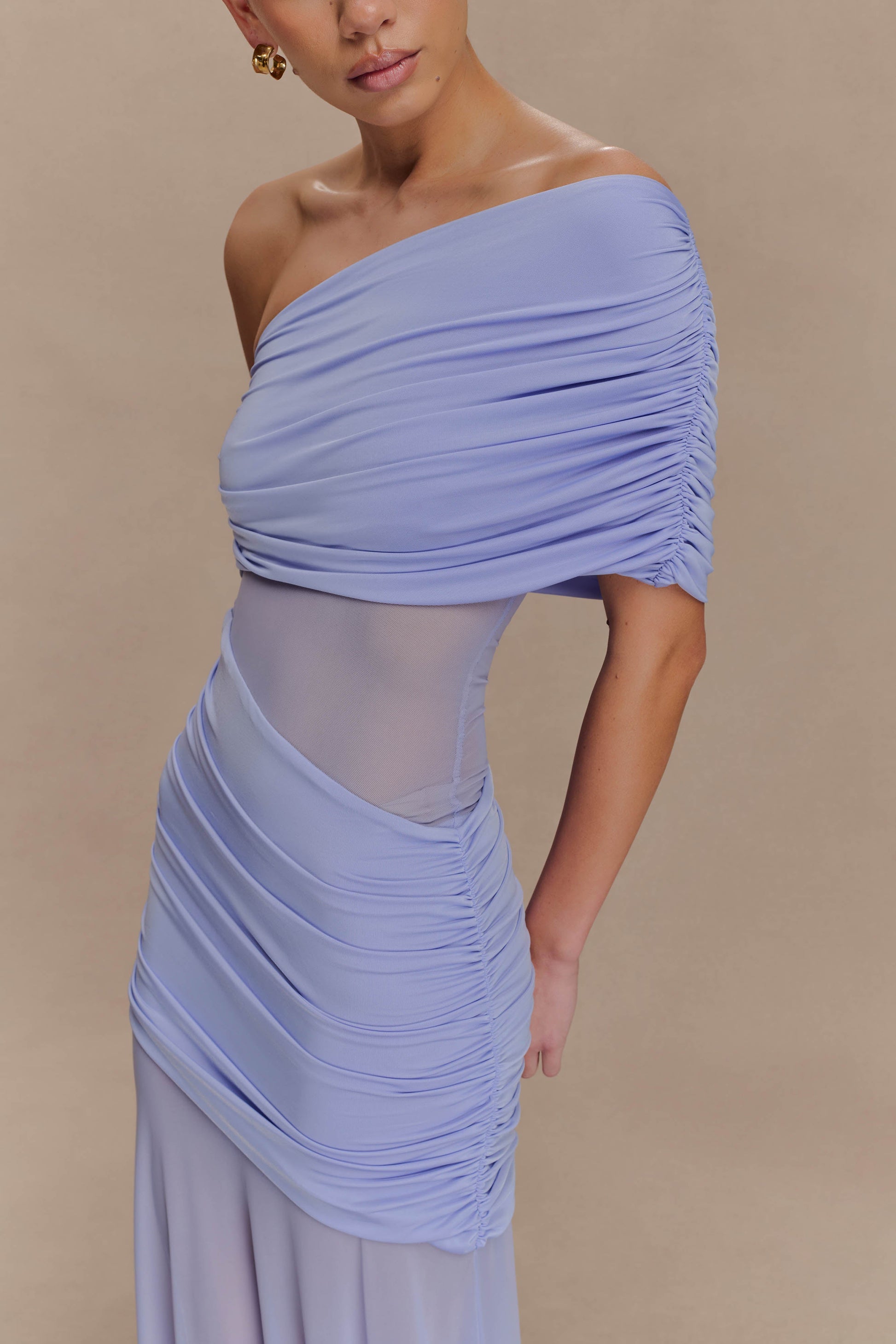 Collective Dress - Dallas One Shoulder Mesh Maxi Dress - Lavender image 5