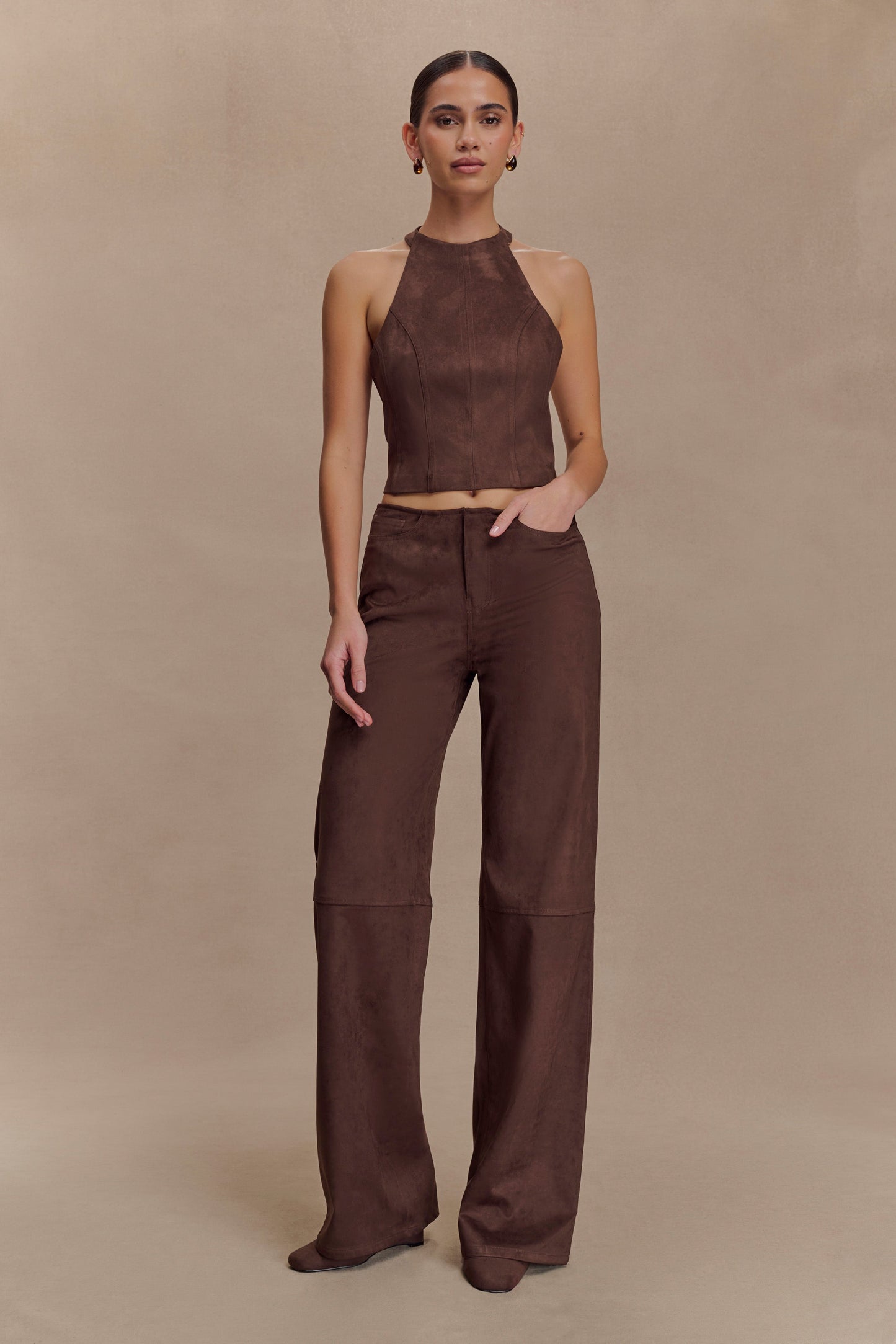 Logan Faux Suede Pants - Dark Chocolate