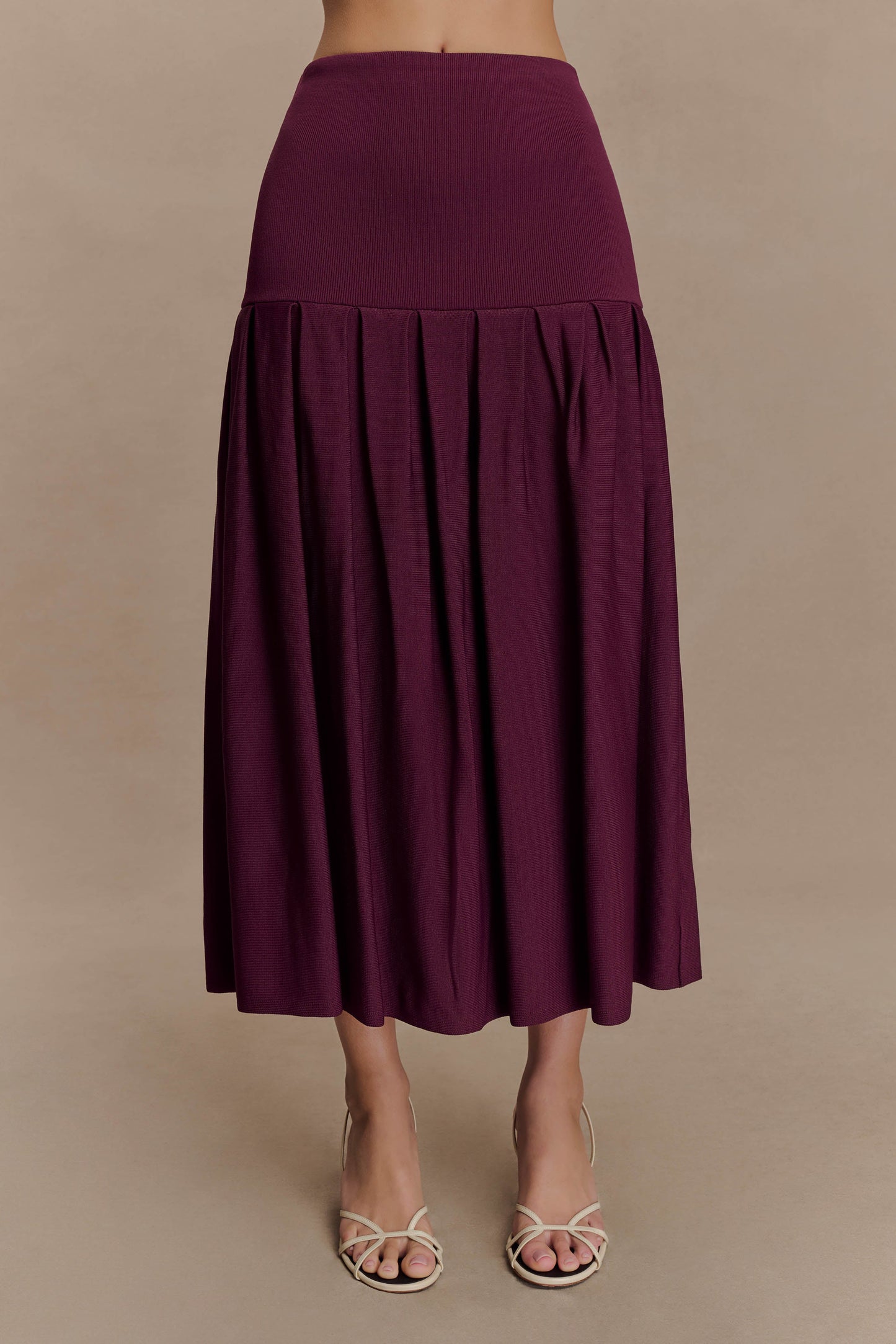 Romaine Bandage Knit Midi Skirt - Wine