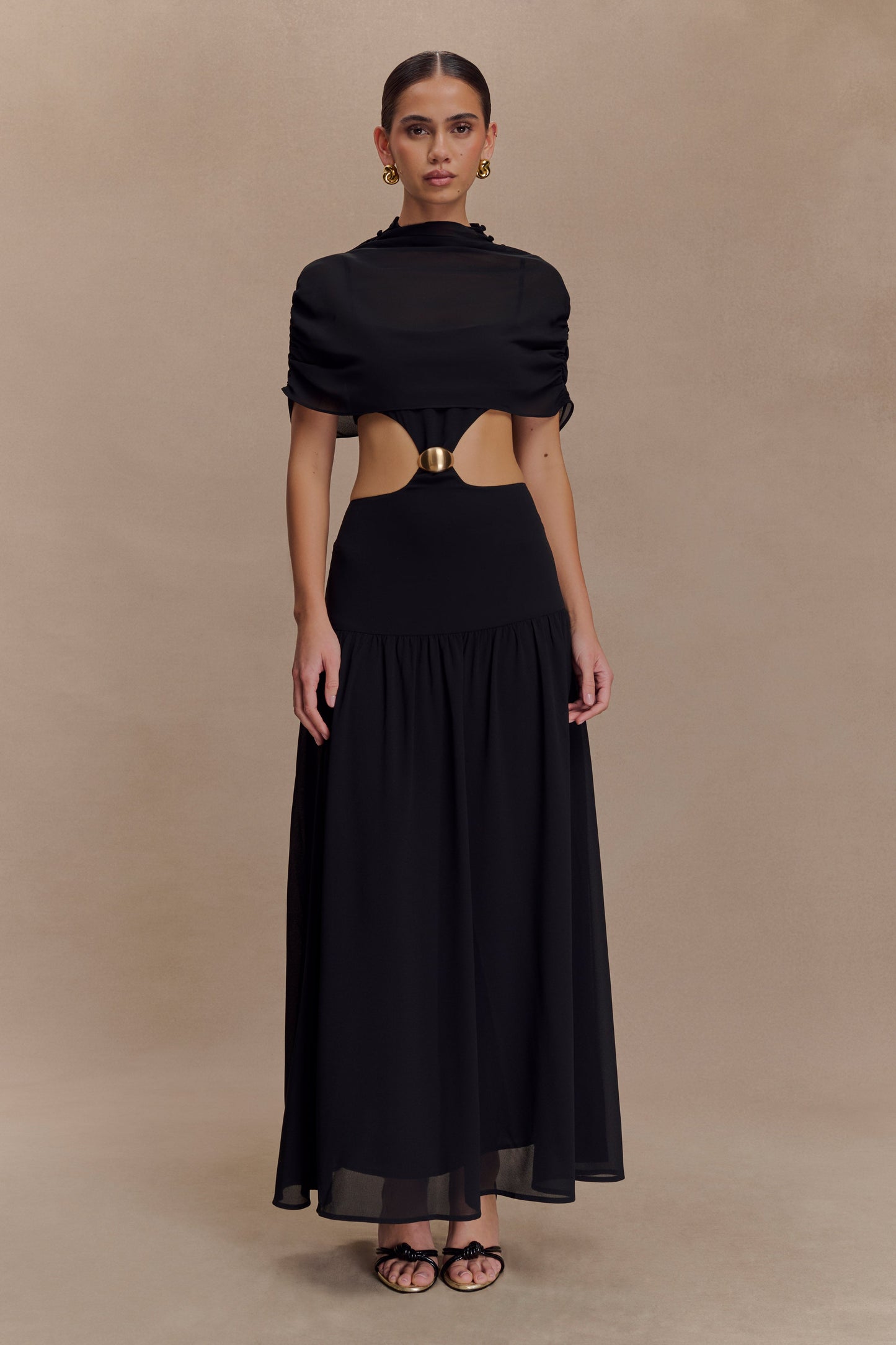 Georgina Chiffon Midi Dress - Black