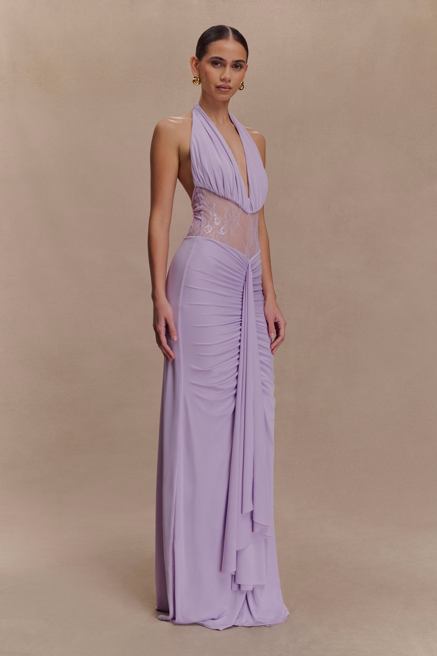 Bonnie Slinky And Lace Maxi Dress - Lilac