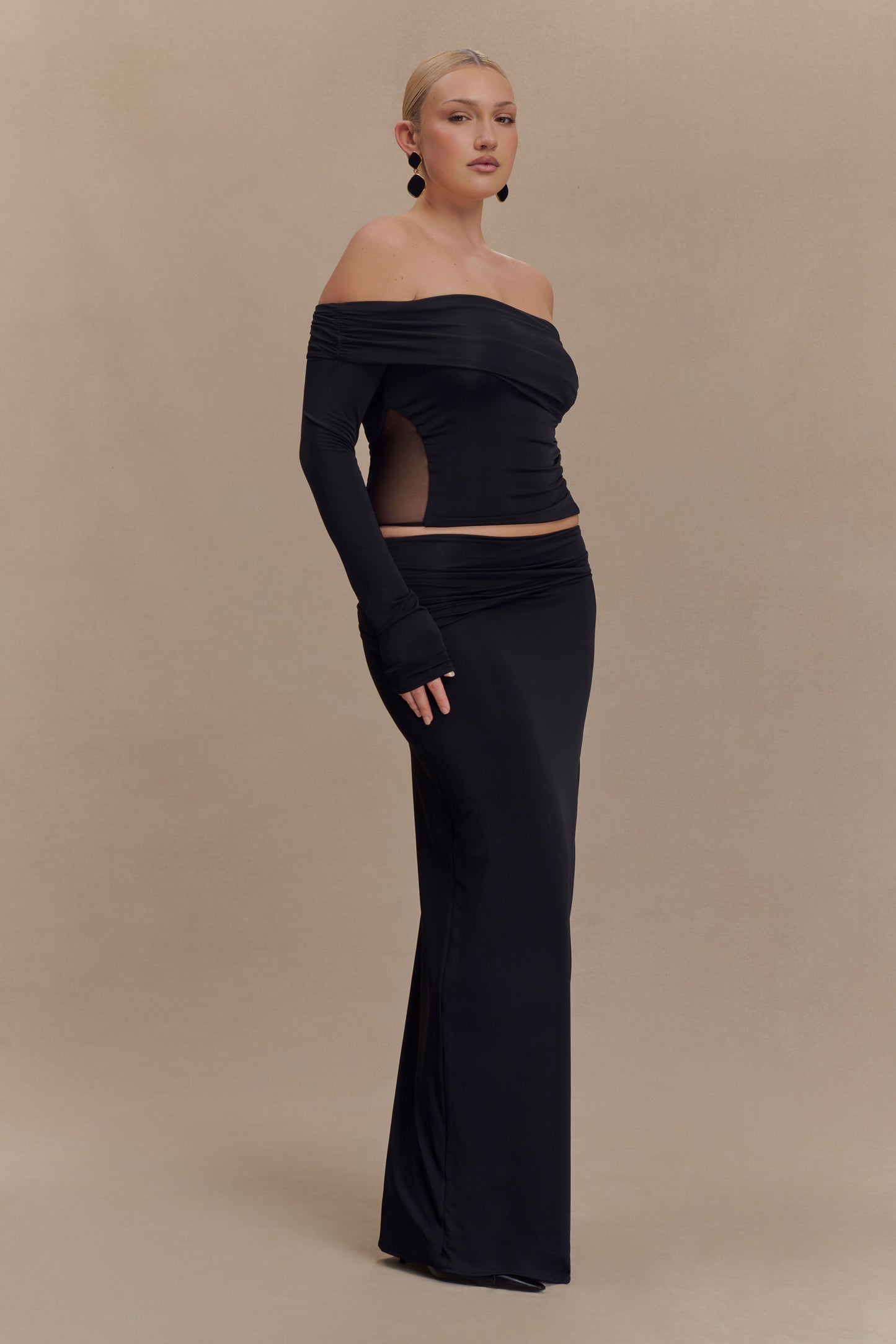 Judy Slinky And Mesh Maxi Skirt - Black
