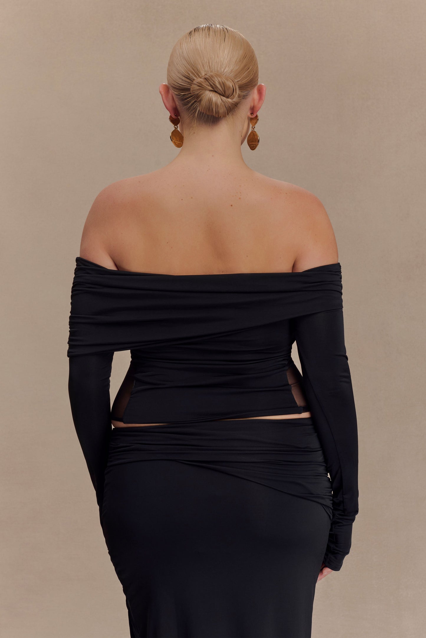 Judy Slinky And Mesh Off Shoulder Top - Black