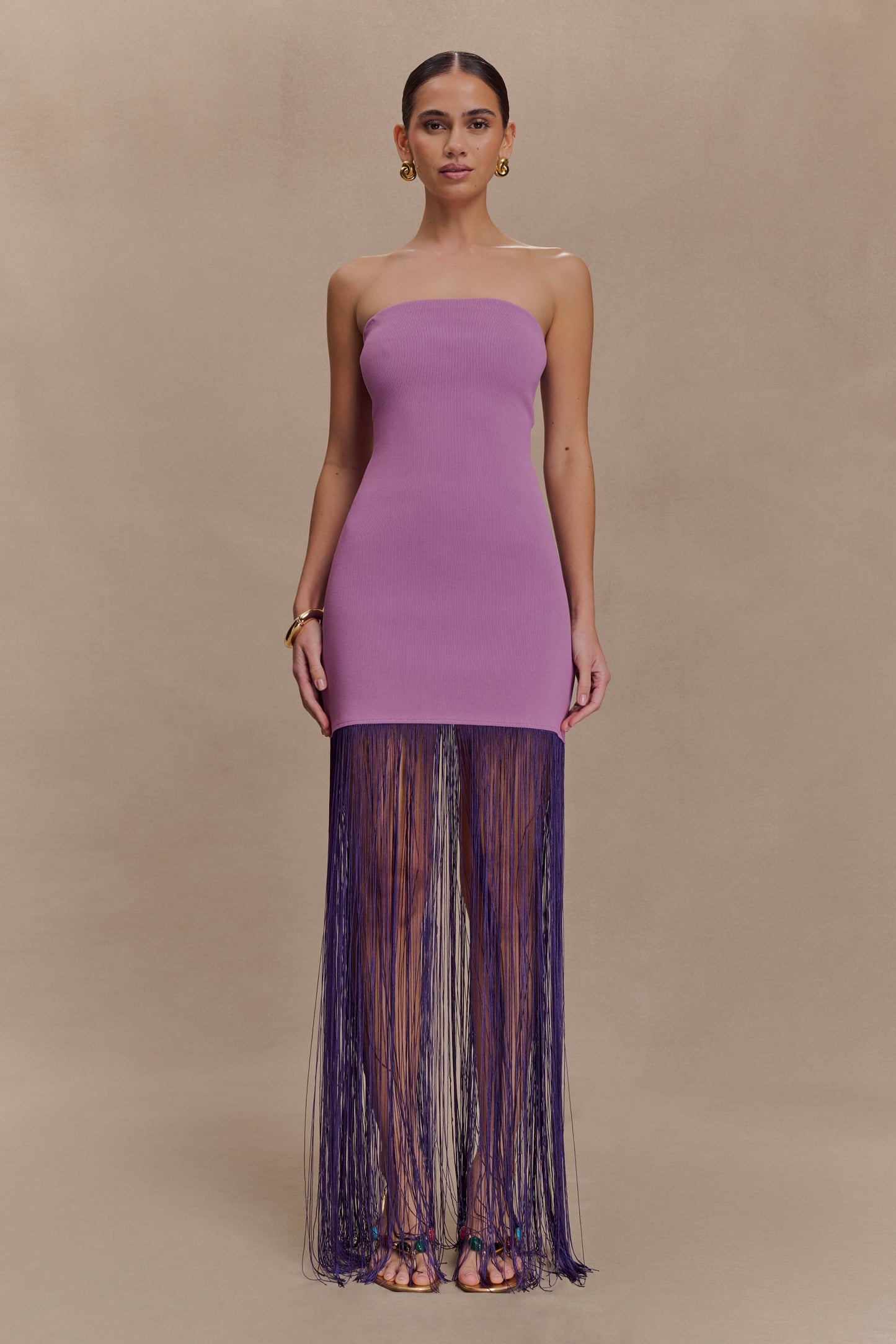 Koah Fringe Bandage Knit Maxi Dress - Purple