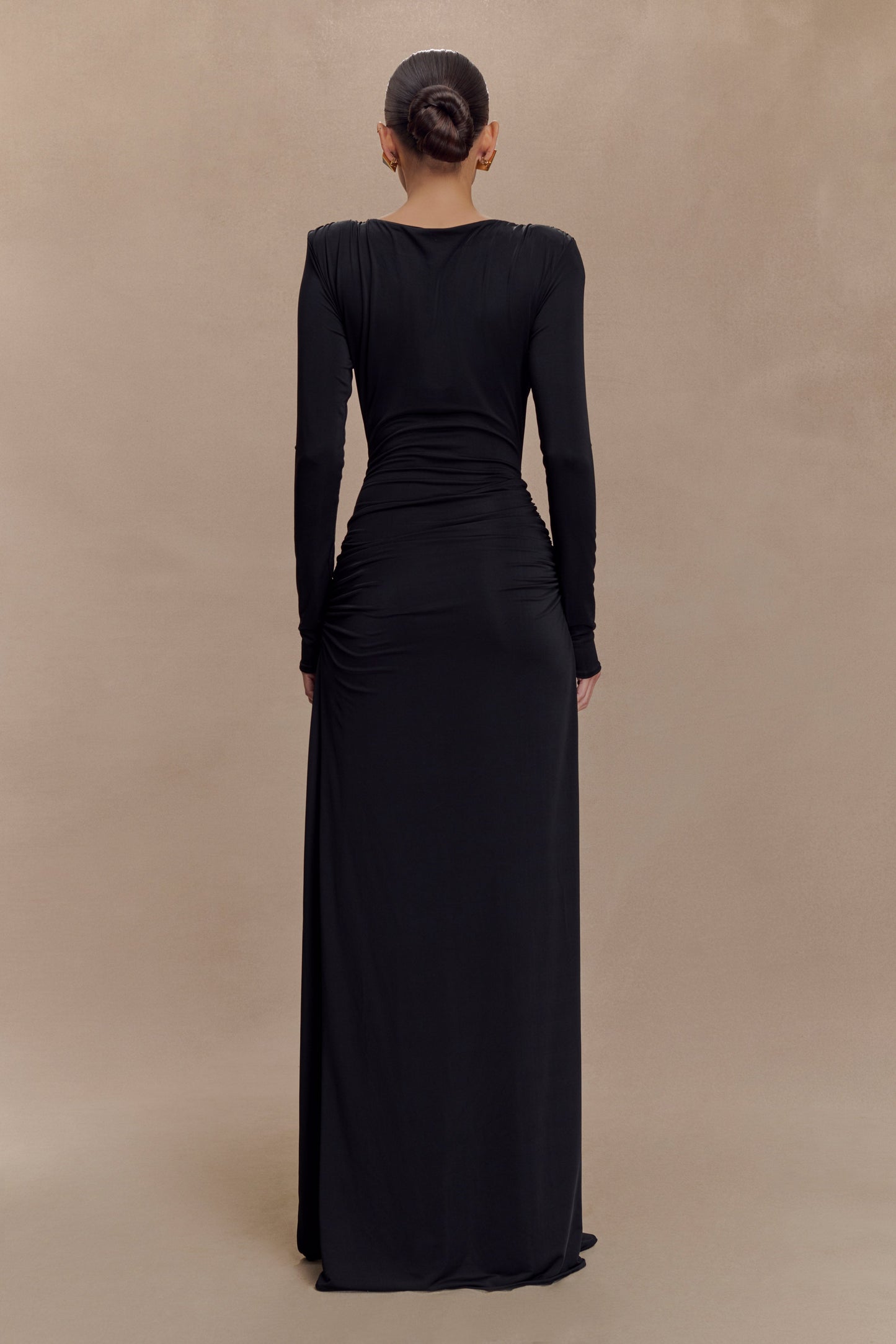 Deanna Long Sleeve Gathered Maxi Dress - Black