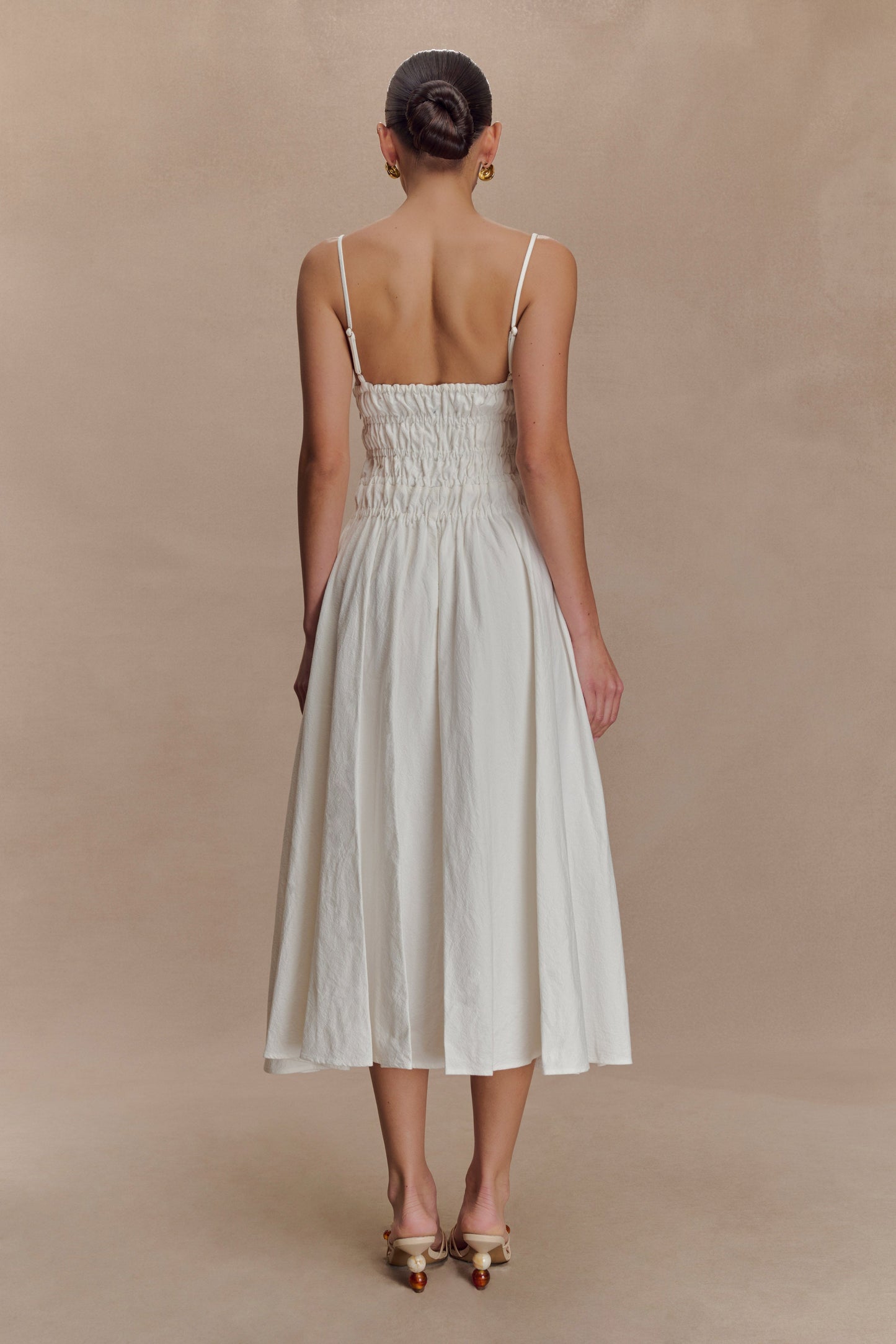 Elias Shirred Cotton Midi Dress - White