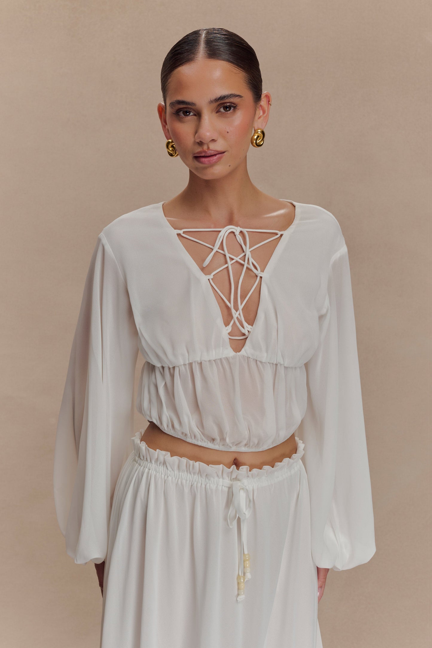 Carlie Chiffon Cross Tie Top - Ivory