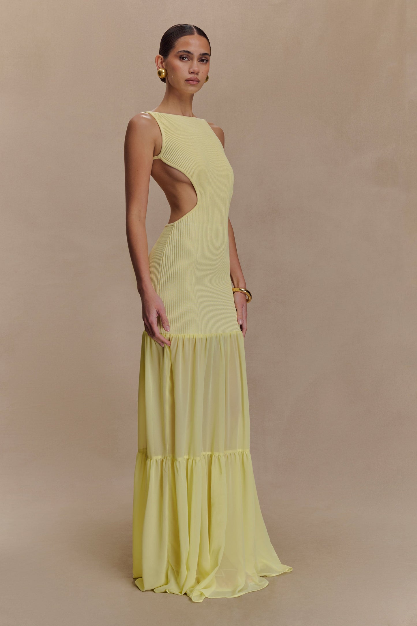 Haille Knit Chiffon Maxi Dress - Lemon