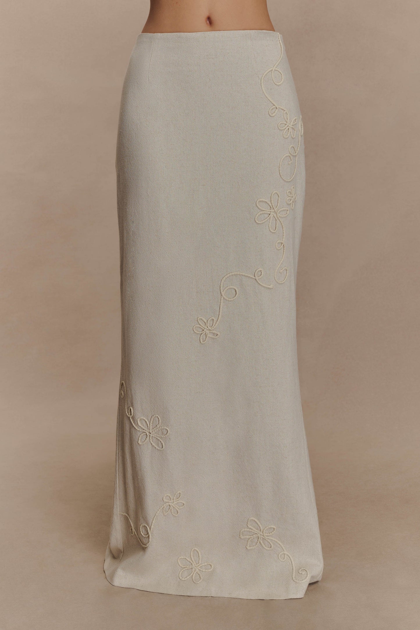 Casey Linen Embroidered Maxi Skirt - Natural
