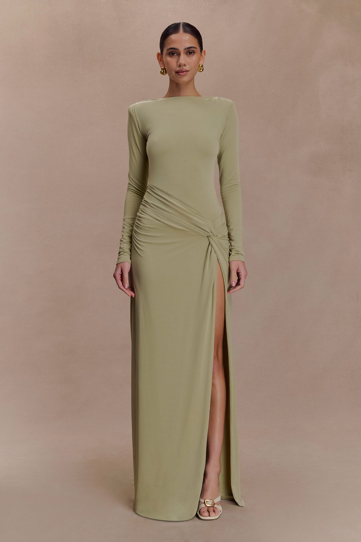 Deanna Long Sleeve Gathered Maxi Dress - Sage