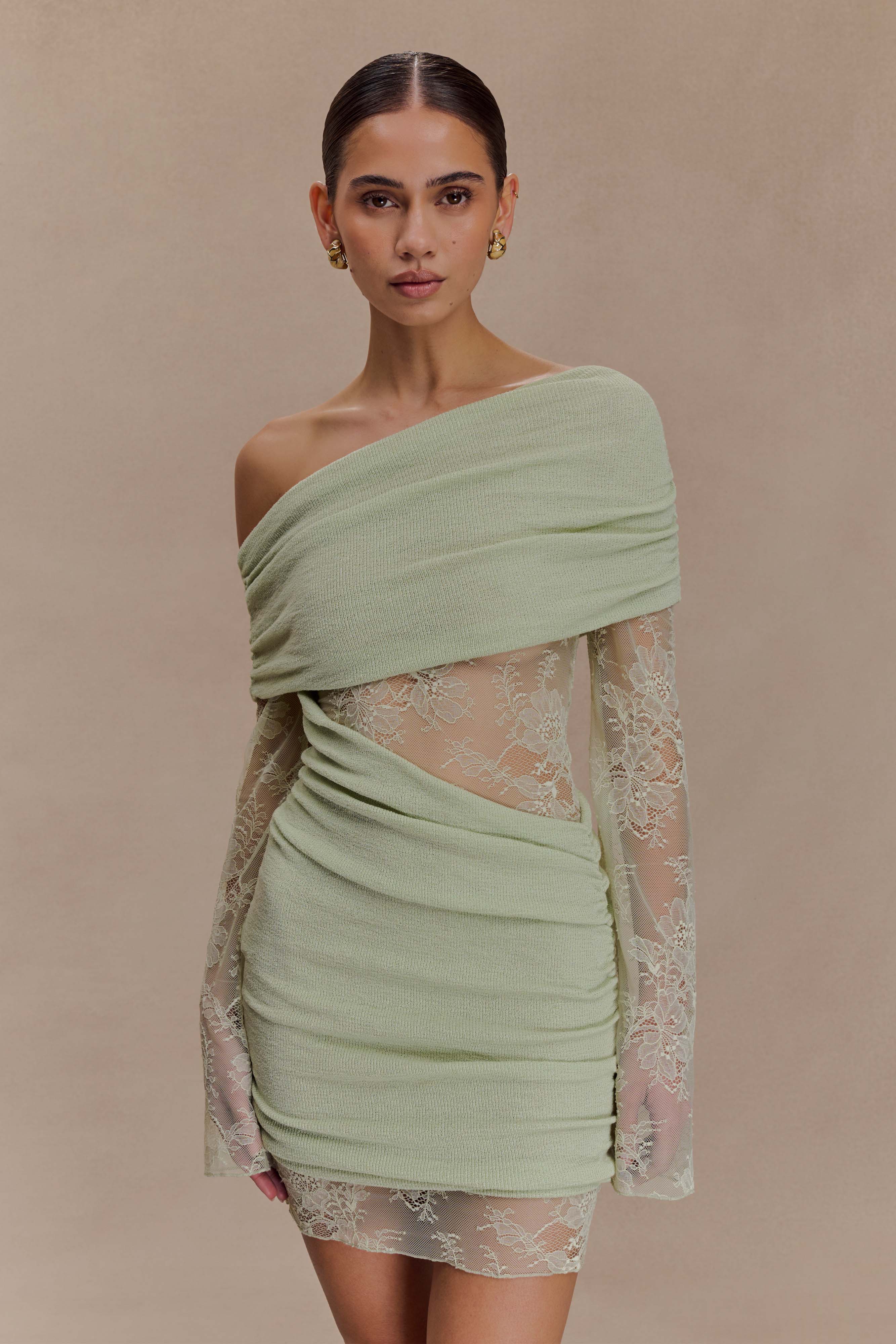 PISTACHIO KNIT MINI DRESS - GREEN