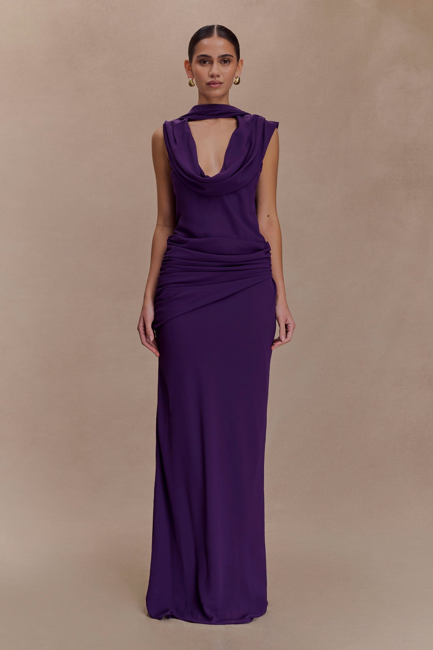 Giulia Chiffon Draped Maxi Dress - Purple