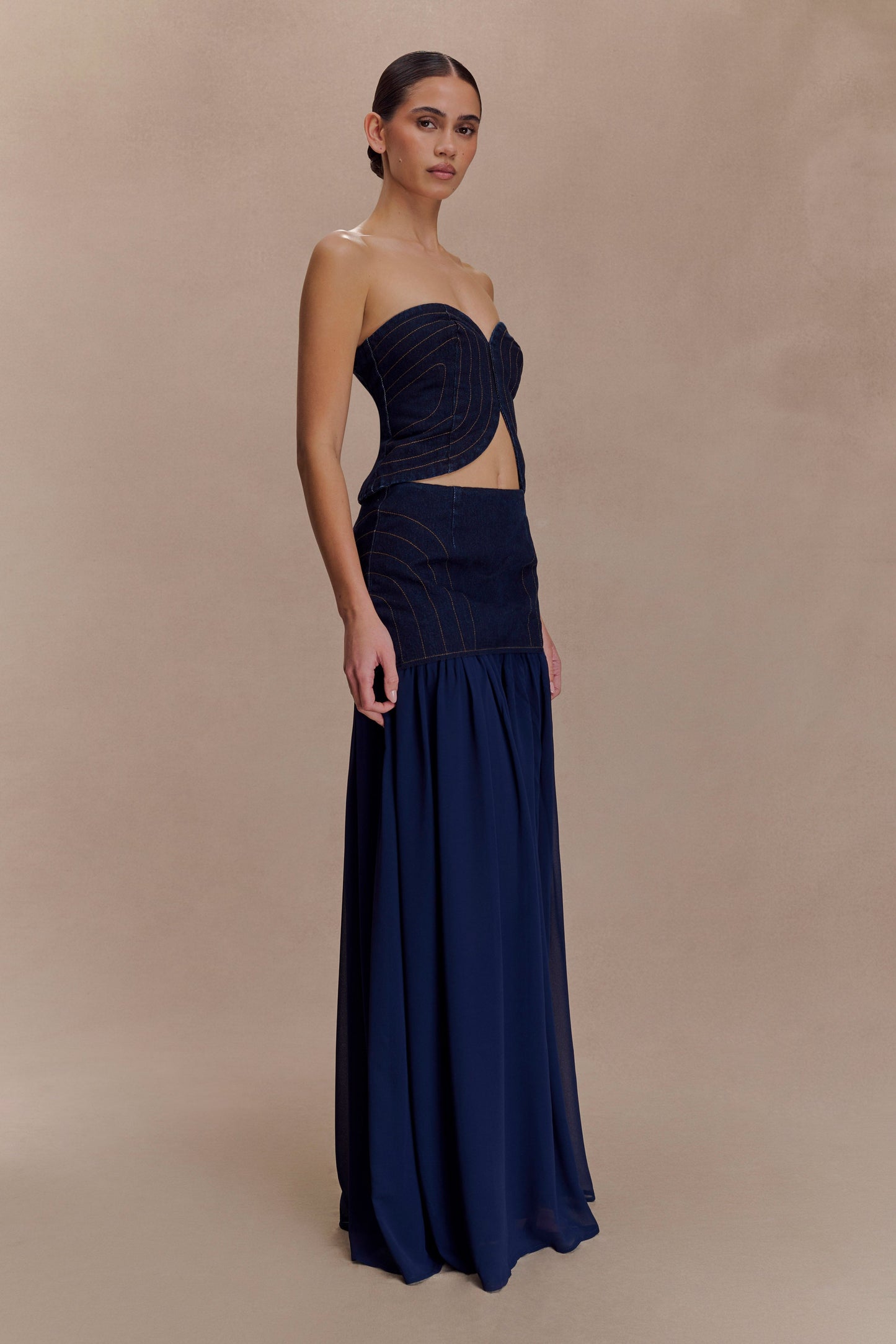 Tully Chiffon Denim Maxi Skirt - Indigo Blue