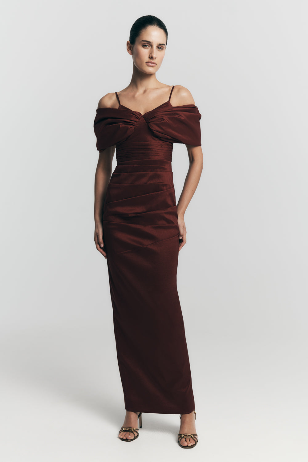 Thelma Bardot Maxi Dress - Wine