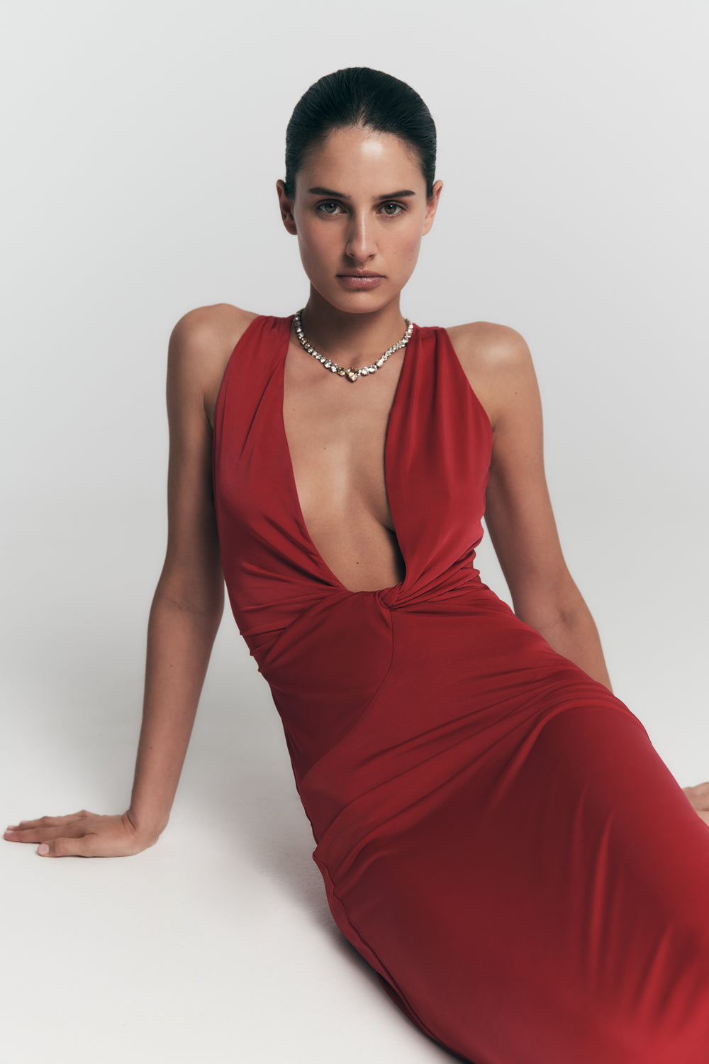 Stella Draped Slinky Maxi Dress - Fuchsia Pink