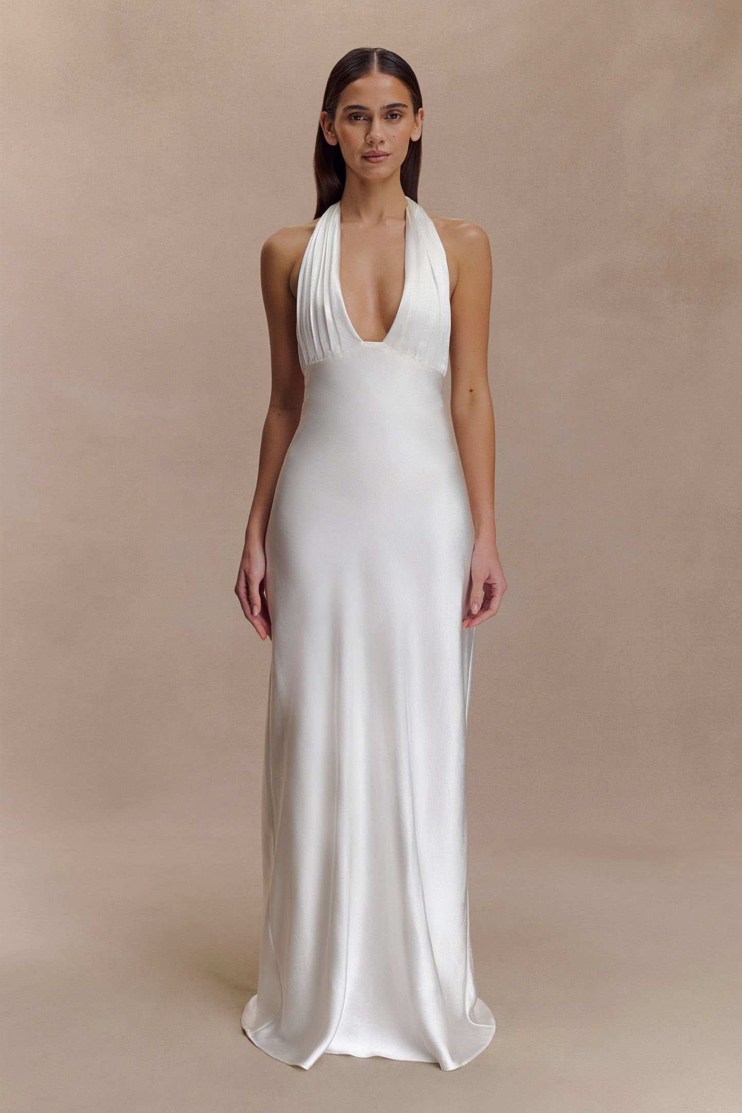 Alice Satin Halter Maxi Dress - White