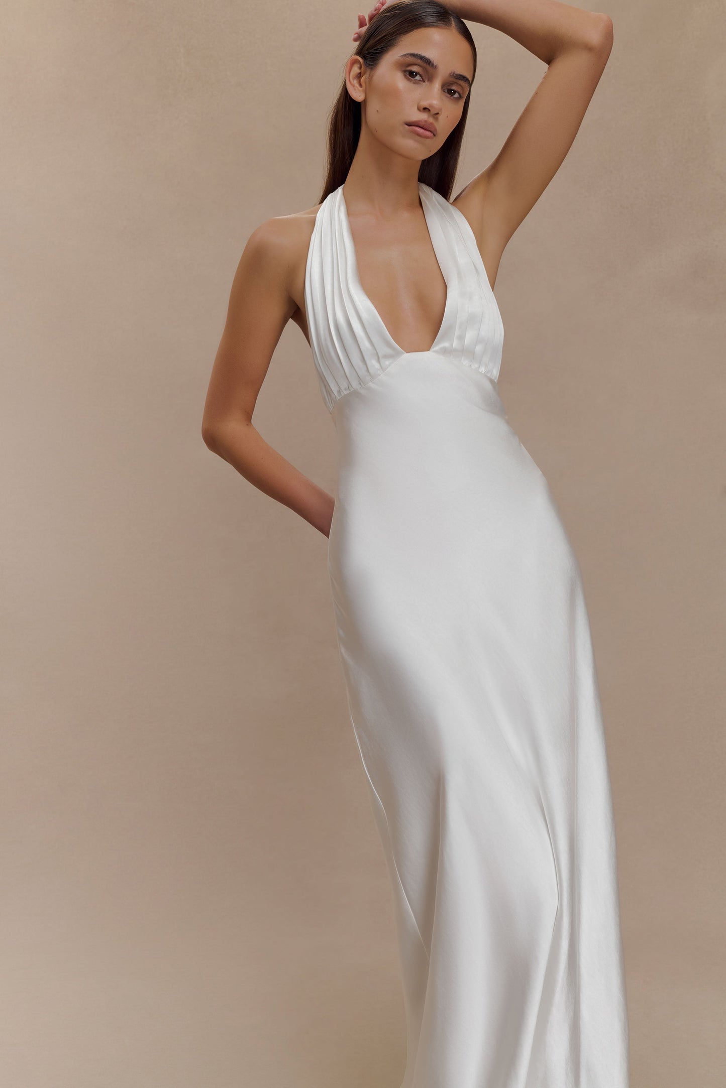 Alice Satin Halter Maxi Dress - White