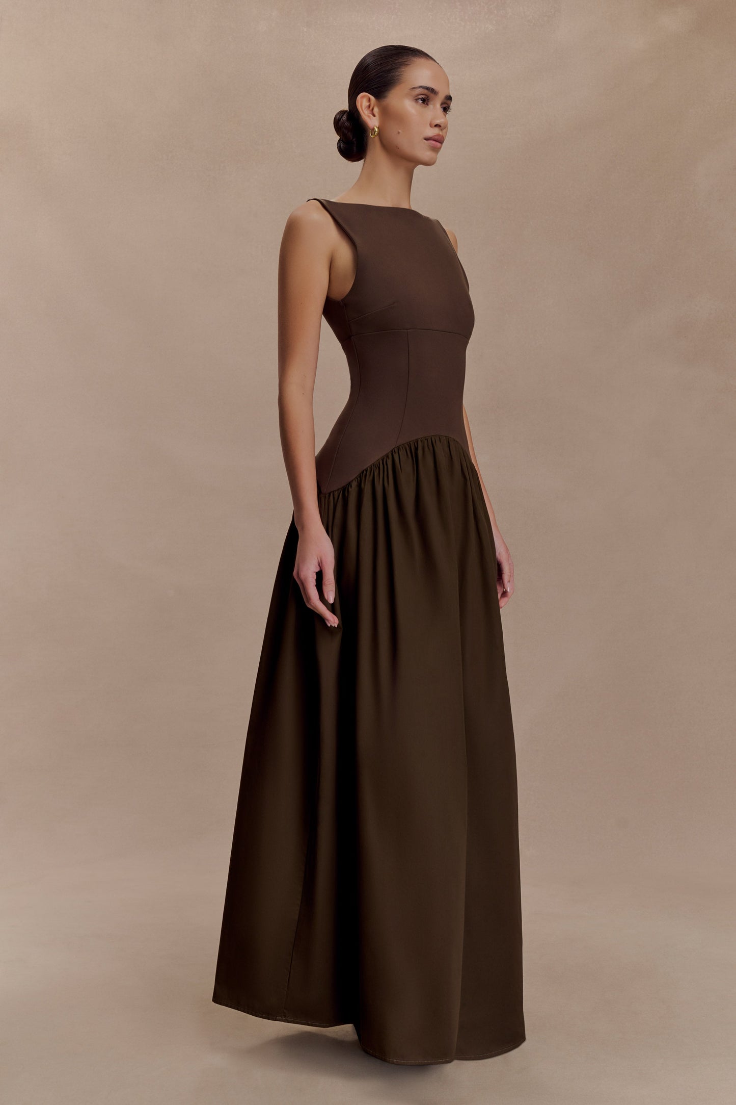 Acacia Contrast Sleeveless Maxi Dress - Chocolate