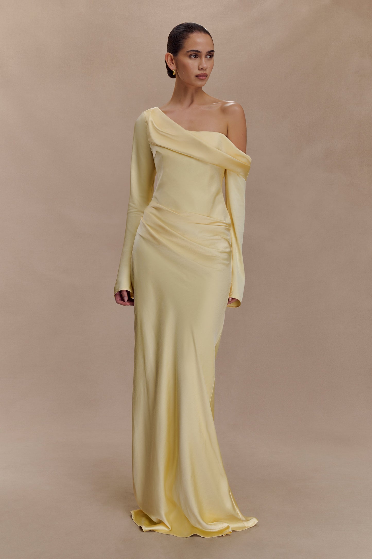 Iris Long Sleeve Satin Maxi Dress - Lemon