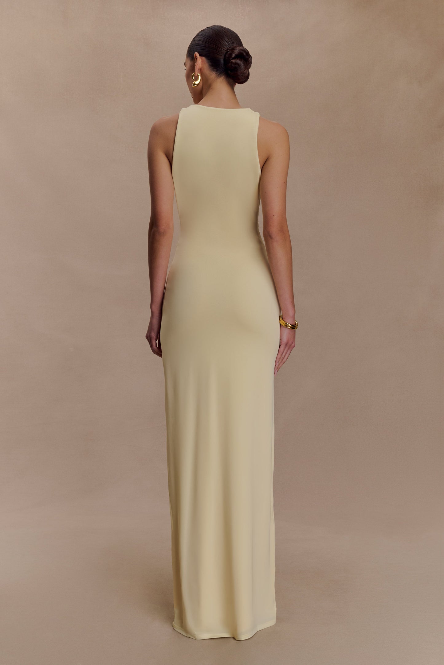 Stella Draped Slinky Maxi Dress - Pale Lemon