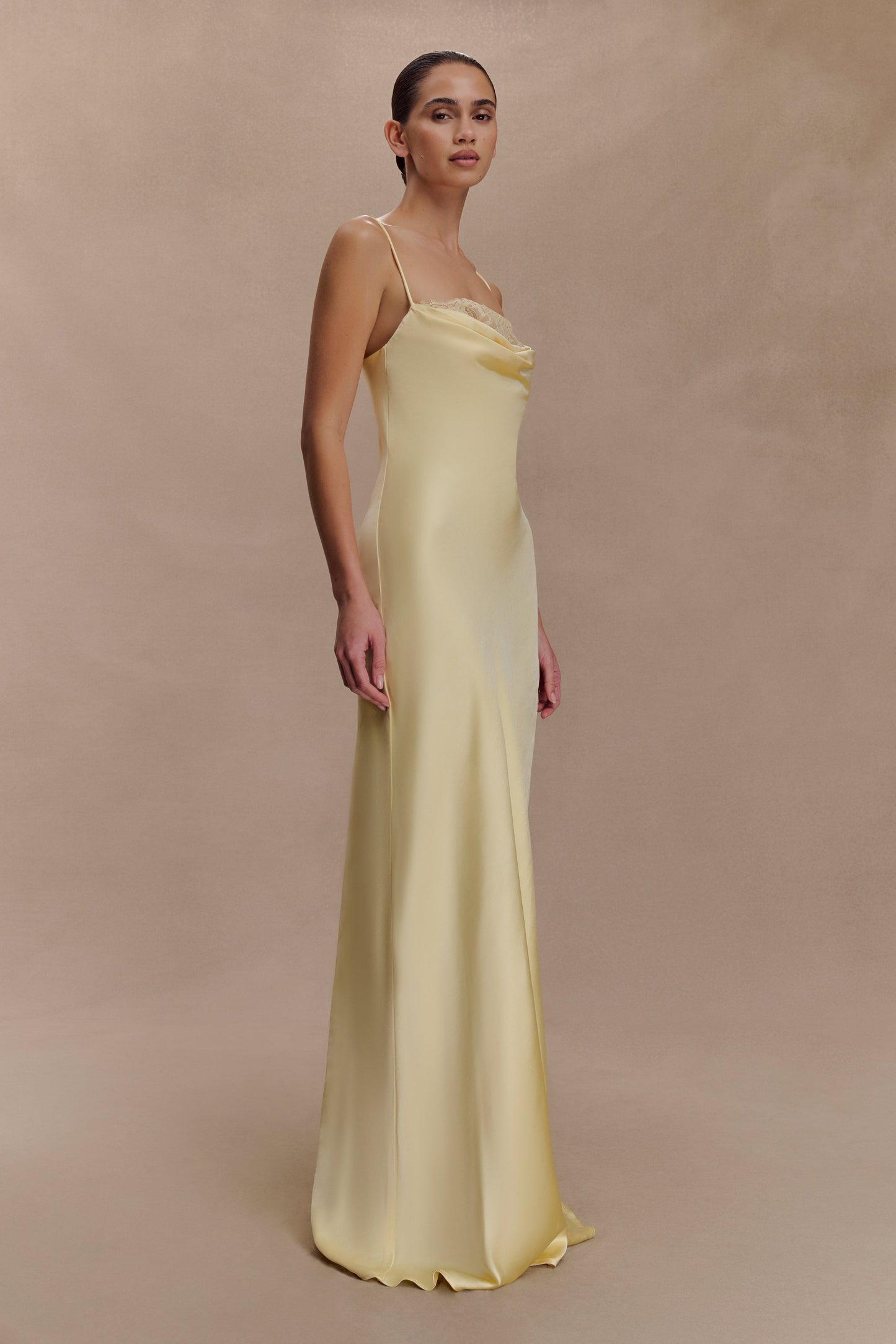 Isadora Lace & Satin Maxi Dress - Lemon