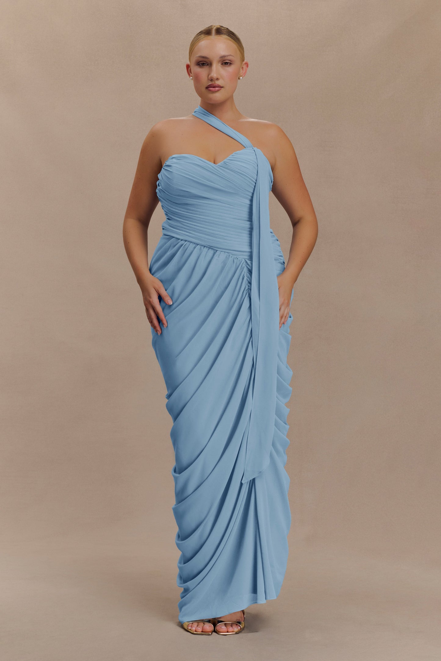 Micaela Chiffon Gathered Maxi Dress - Alaskan Blue