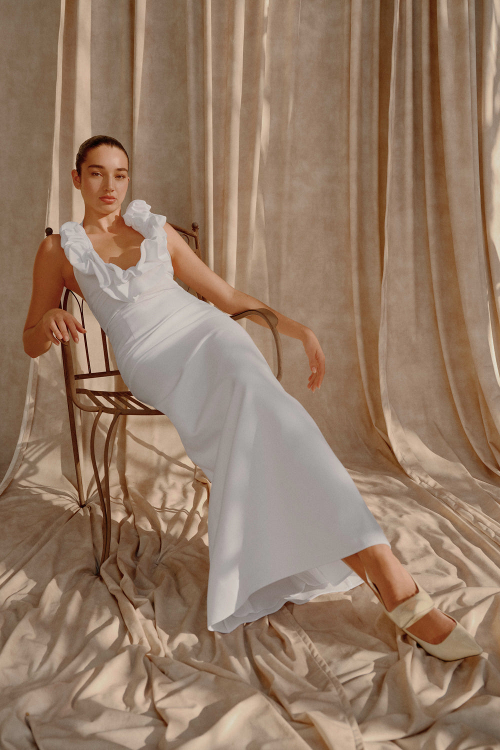 Carolyn Linen Bubble Maxi Dress White MESHKI