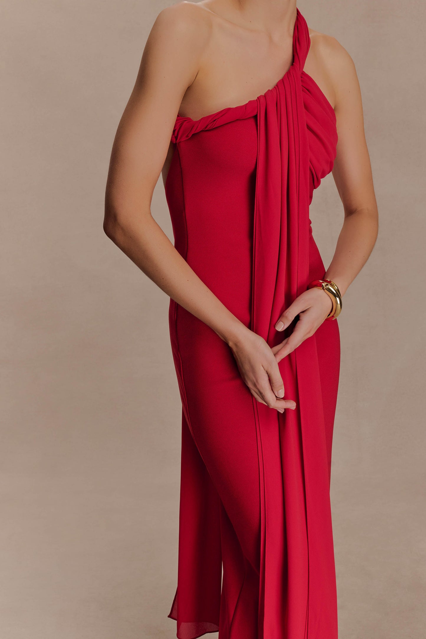 Philippa Knotted Crepe Maxi Dress - Ruby