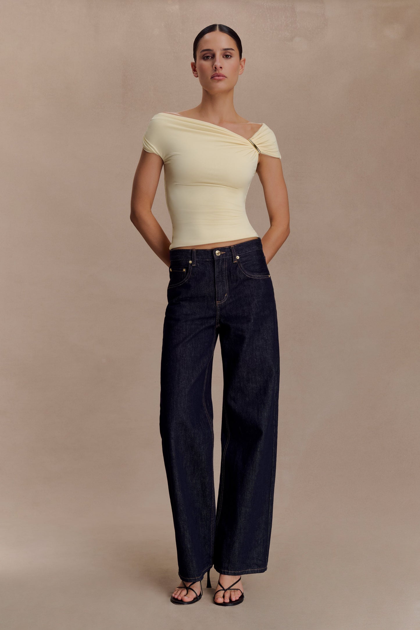 Kinsley Slinky Top With Hardware - Pale Lemon