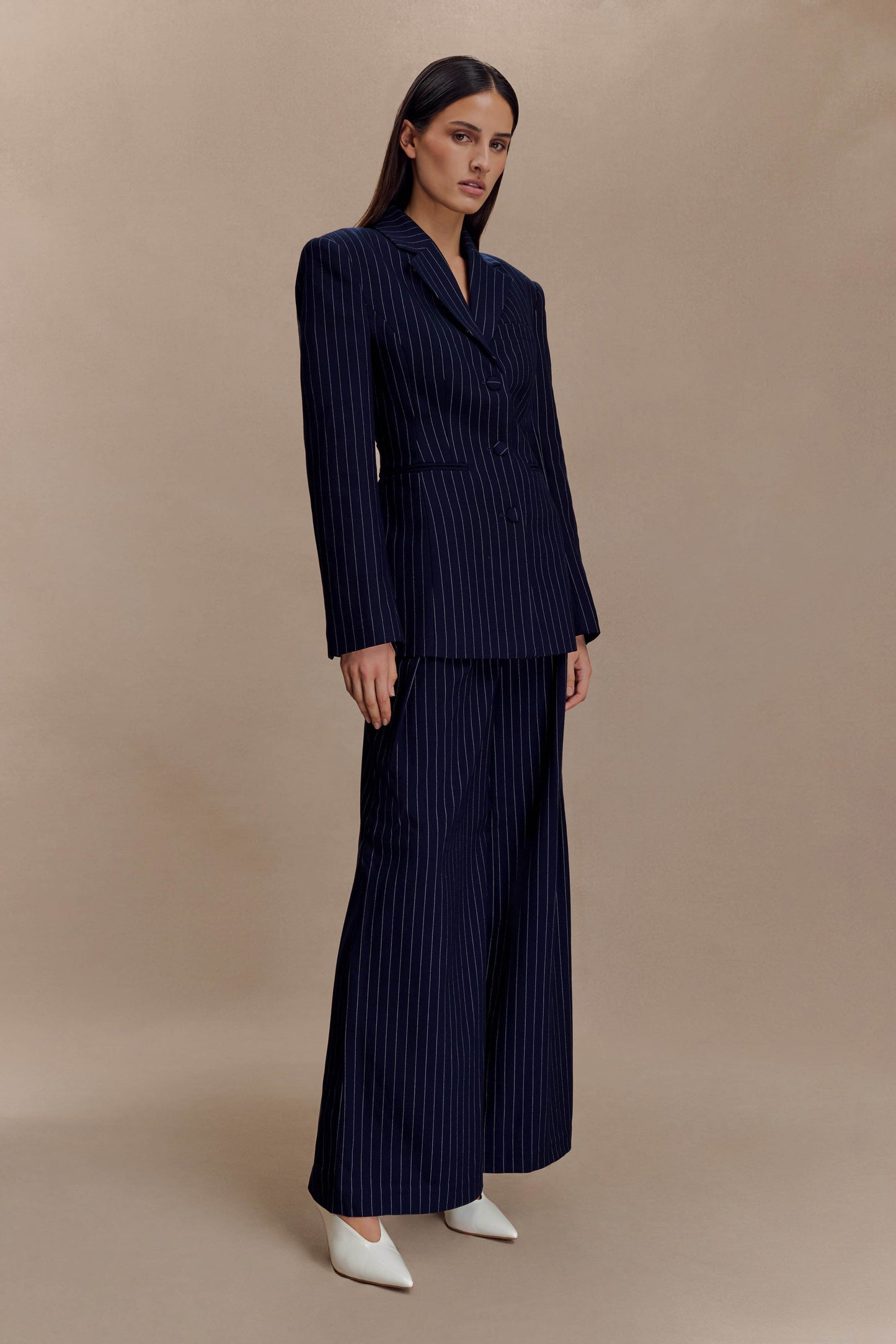 Bellamy Cinched Blazer - Navy Pinstripe
