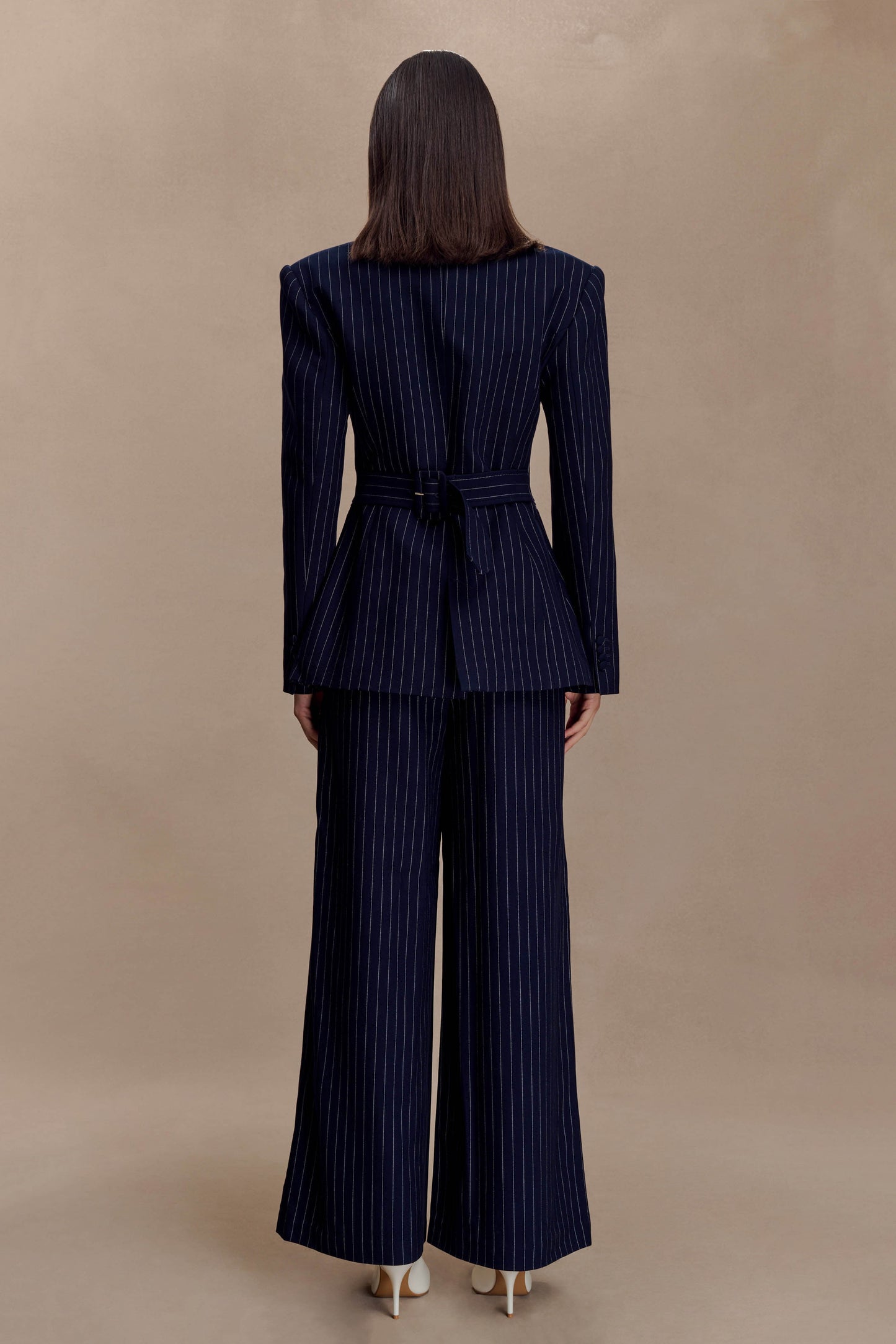 Jacqueline Pleated Wide Leg Pants - Navy Pinstripe