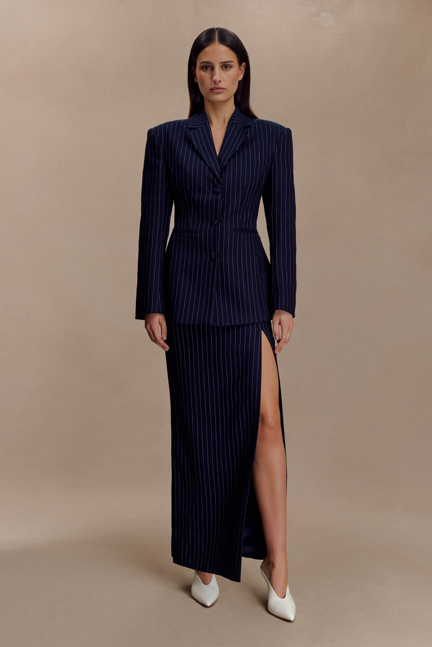 Bellamy Cinched Blazer - Navy Pinstripe