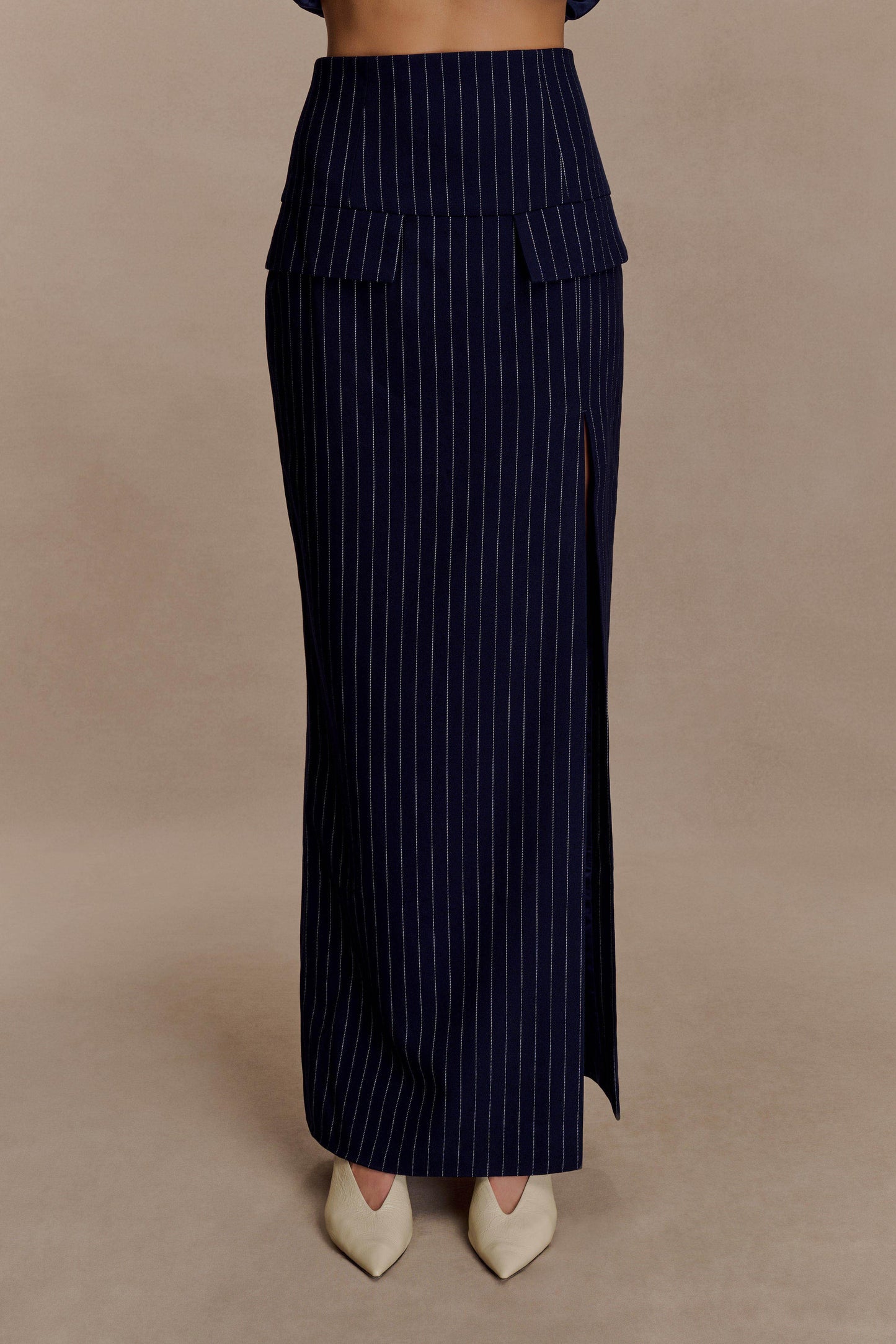 Cassie Column Maxi Skirt - Navy Pinstripe