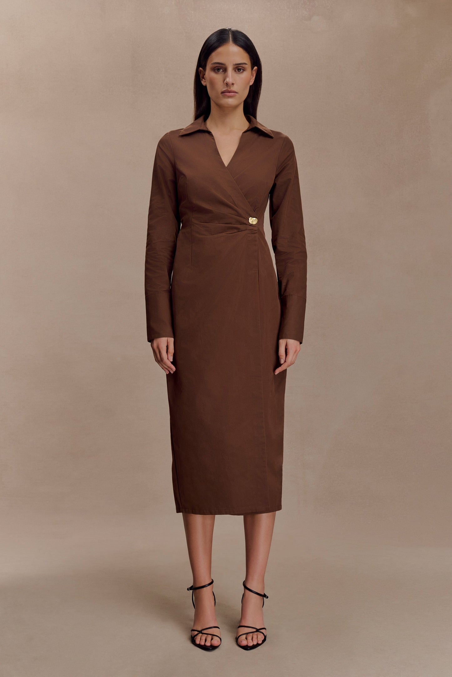 Mikaila Asymmetric Shirt Dress - Dark Chocolate