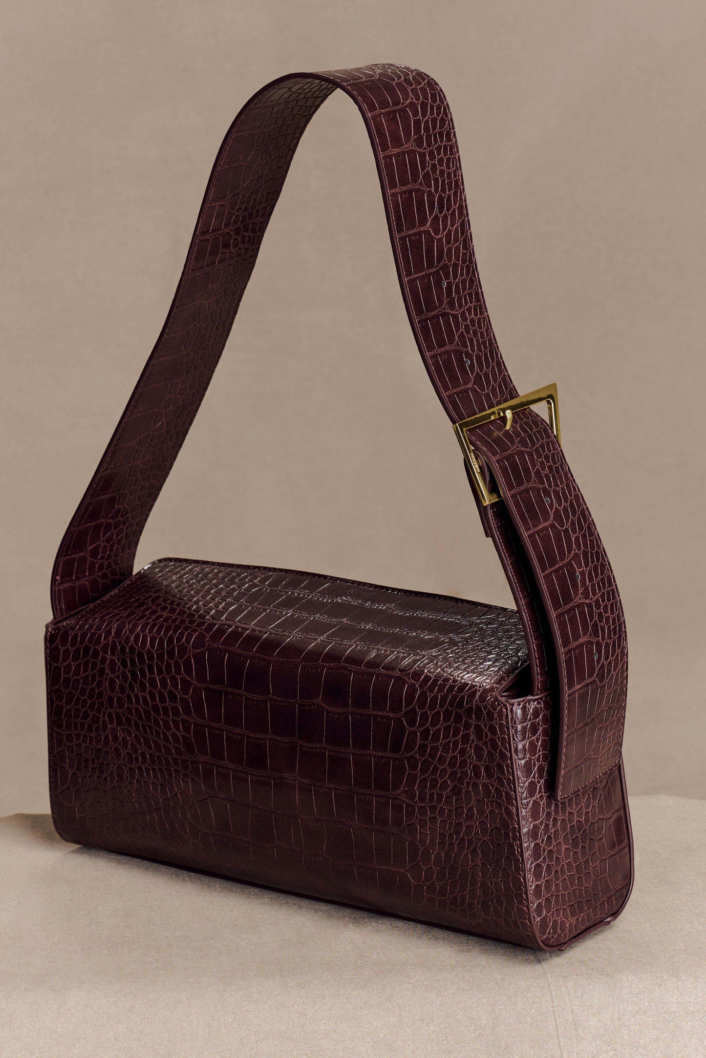 Maria Faux Leather Crocodile Shoulder Bag - Chocolate