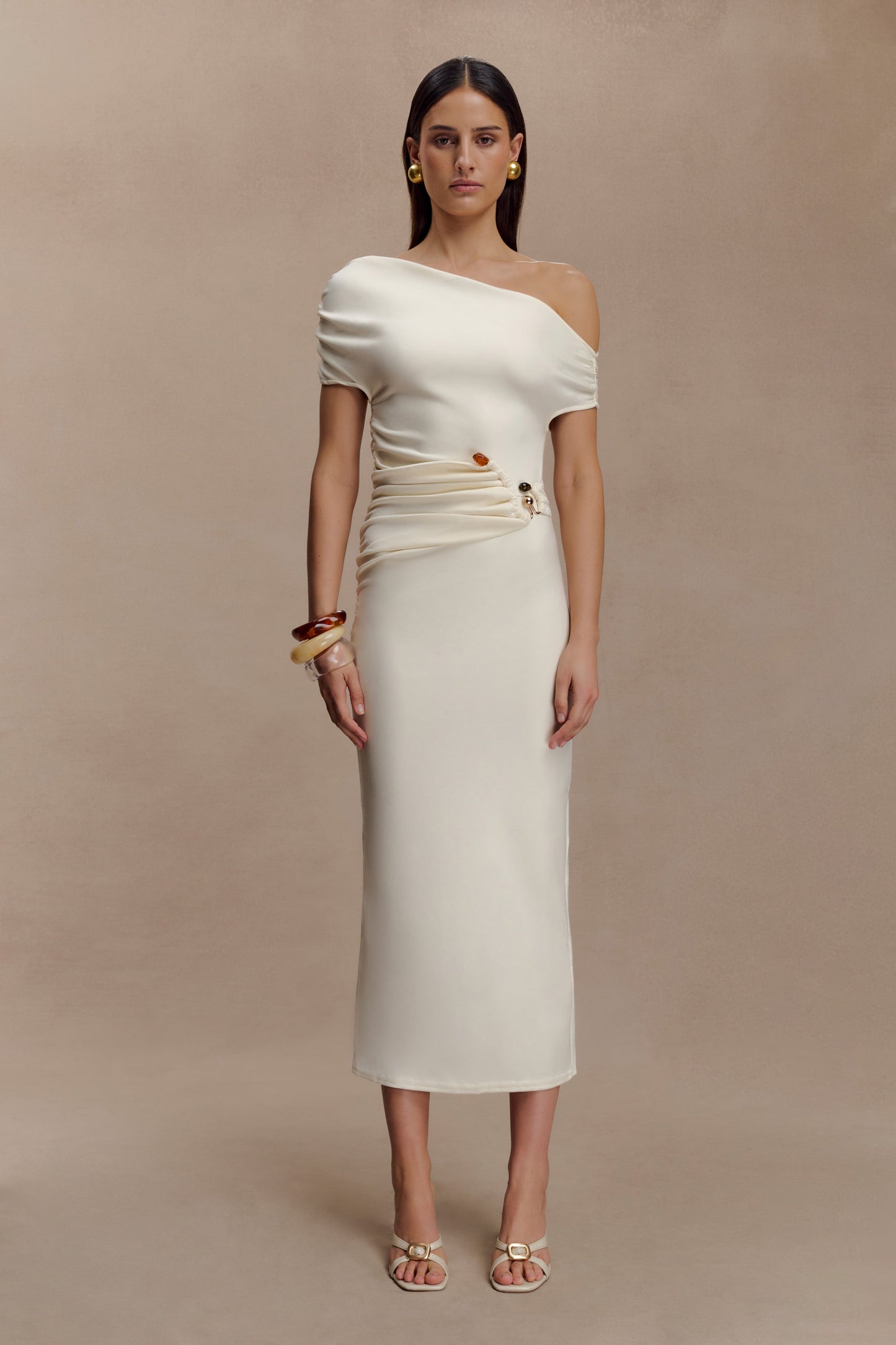Kendra Scuba Jersey Midi Dress With Hardware - Ivory
